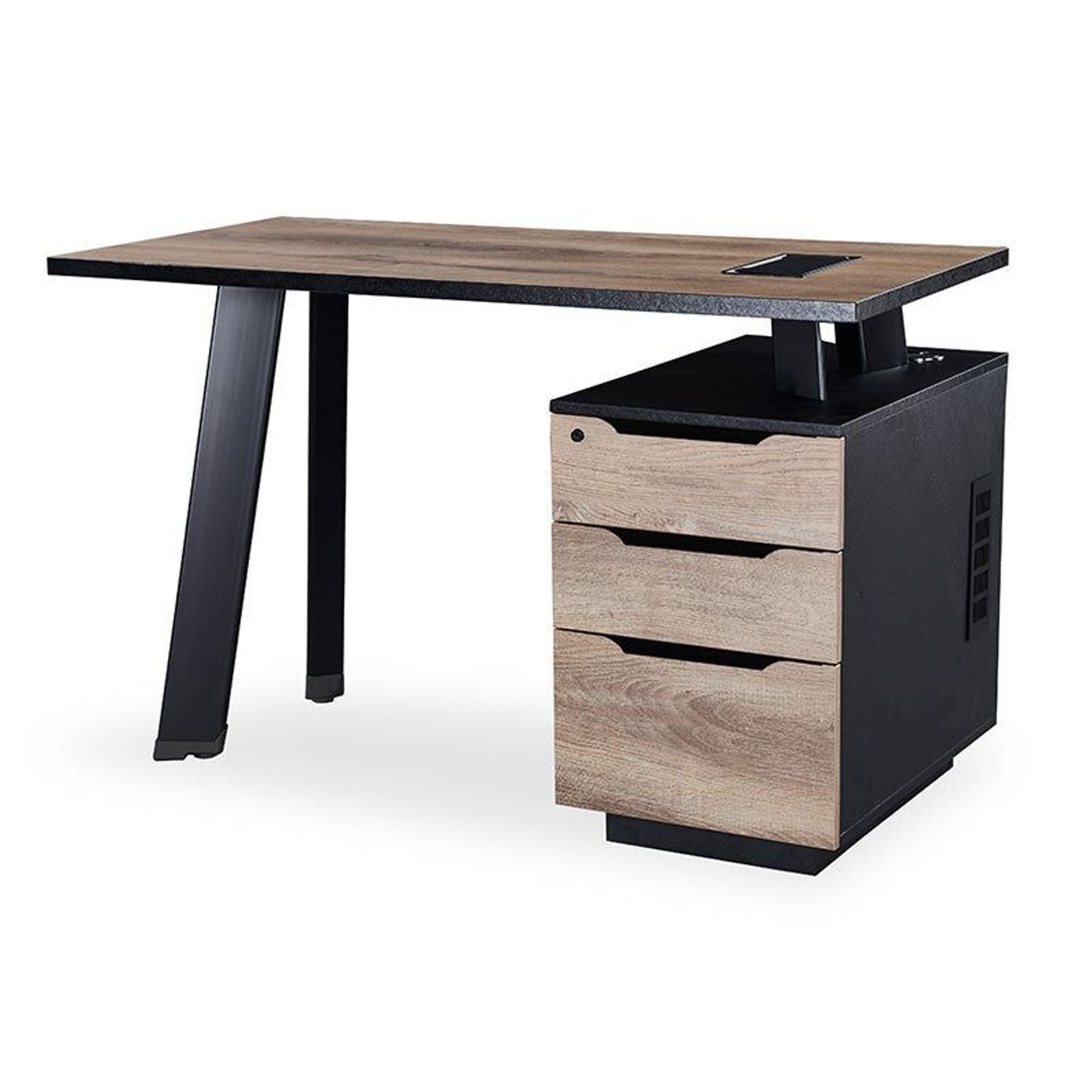ARTO Single Workstation Desk with Right Cabinet 1.2M - Warm Oak & Black gallery detail image