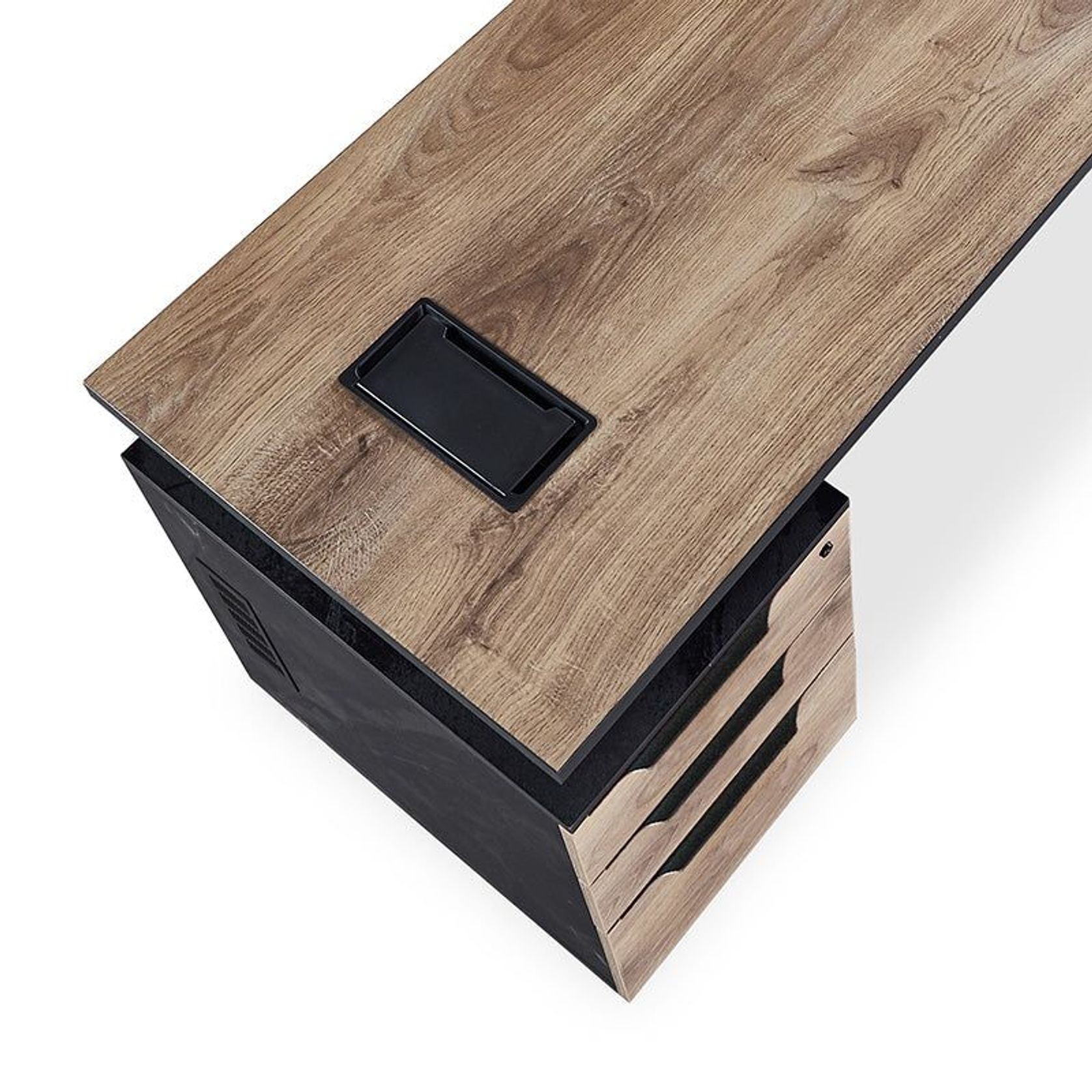 ARTO Single Workstation Desk with Left Cabinet 1.2M - Warm Oak & Black gallery detail image