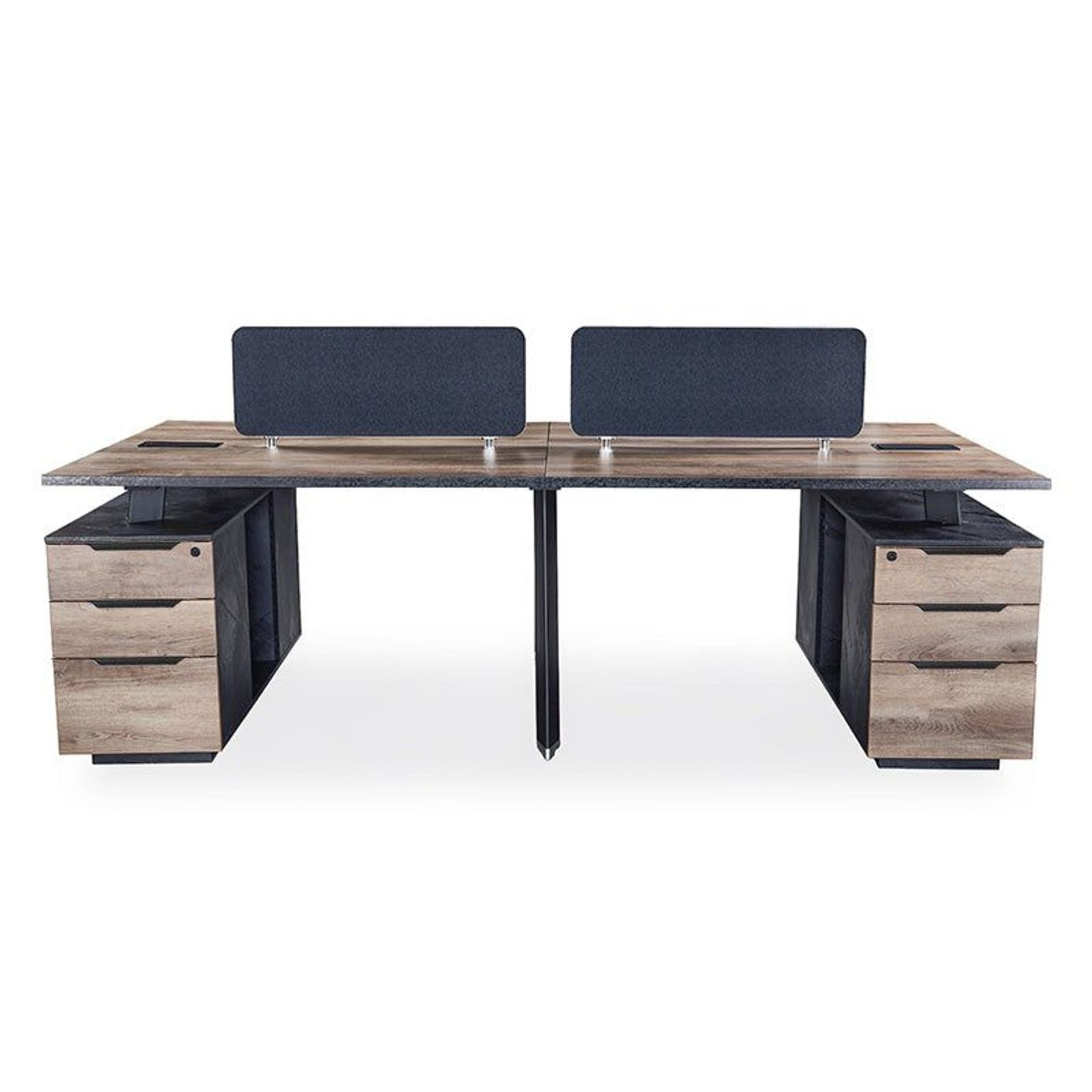 ARTO 4 people Back to Back Workstation 4 Cabinets 2.4M - Warm Oak & Black gallery detail image