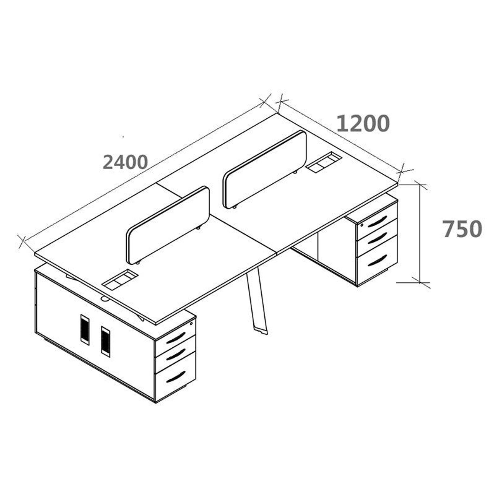 ARTO 4 people Back to Back Workstation 4 Cabinets 2.4M - Warm Oak & Black gallery detail image