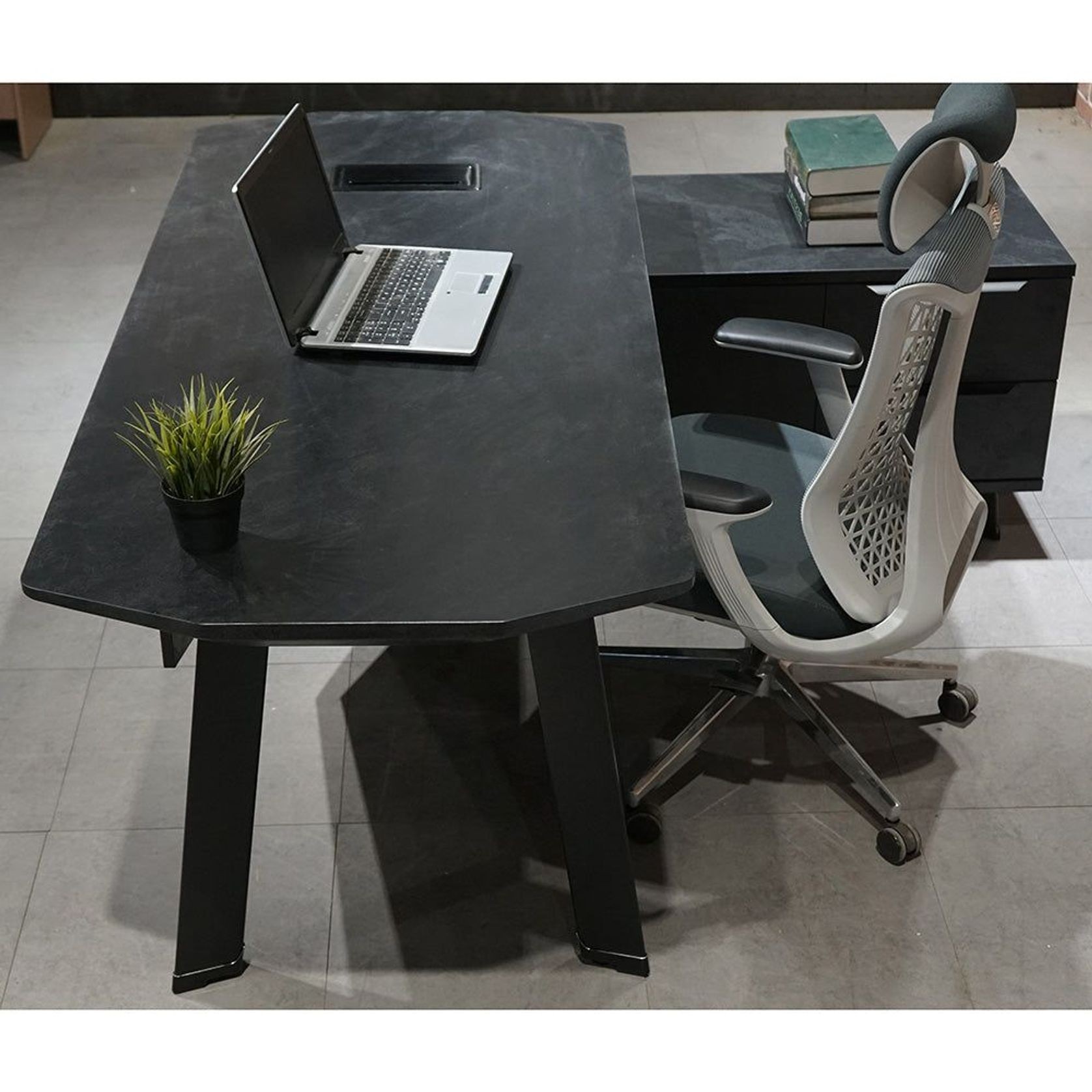 ARTO Black Executive Office Desk with Reversible Return 180-200cm - Black Concrete gallery detail image