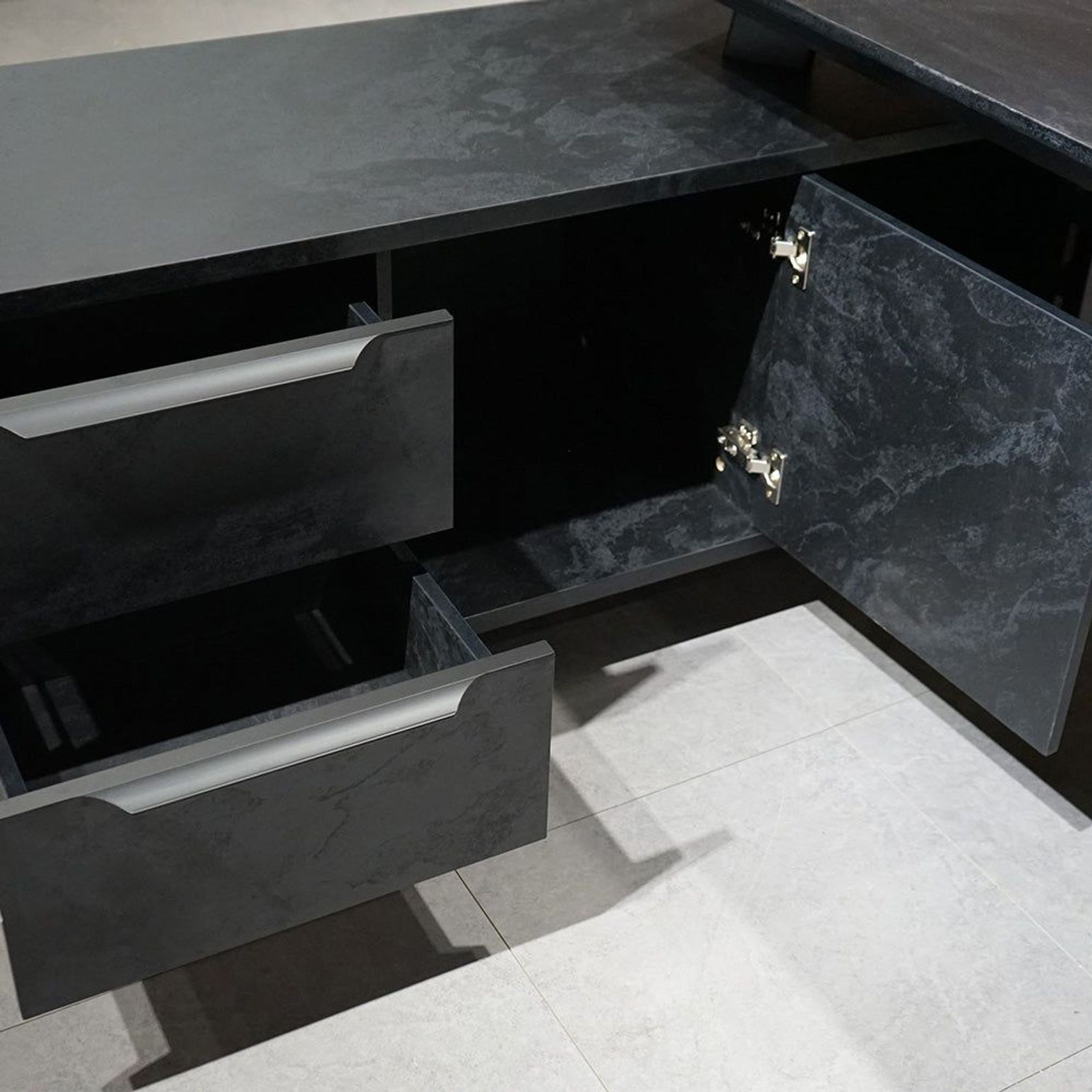 ARTO Black Executive Office Desk with Reversible Return 180-200cm - Black Concrete gallery detail image