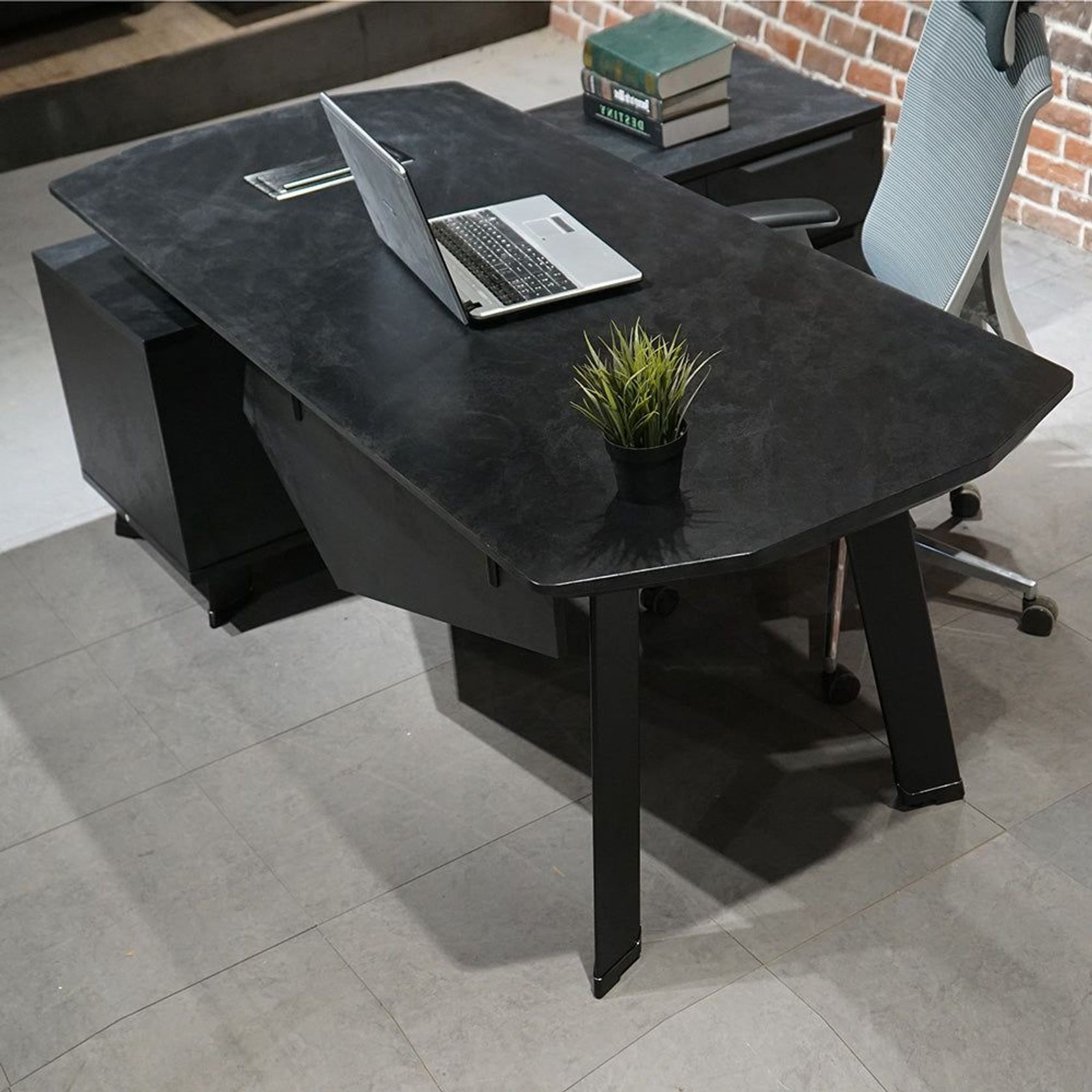 ARTO Black Executive Office Desk with Reversible Return 180-200cm - Black Concrete gallery detail image