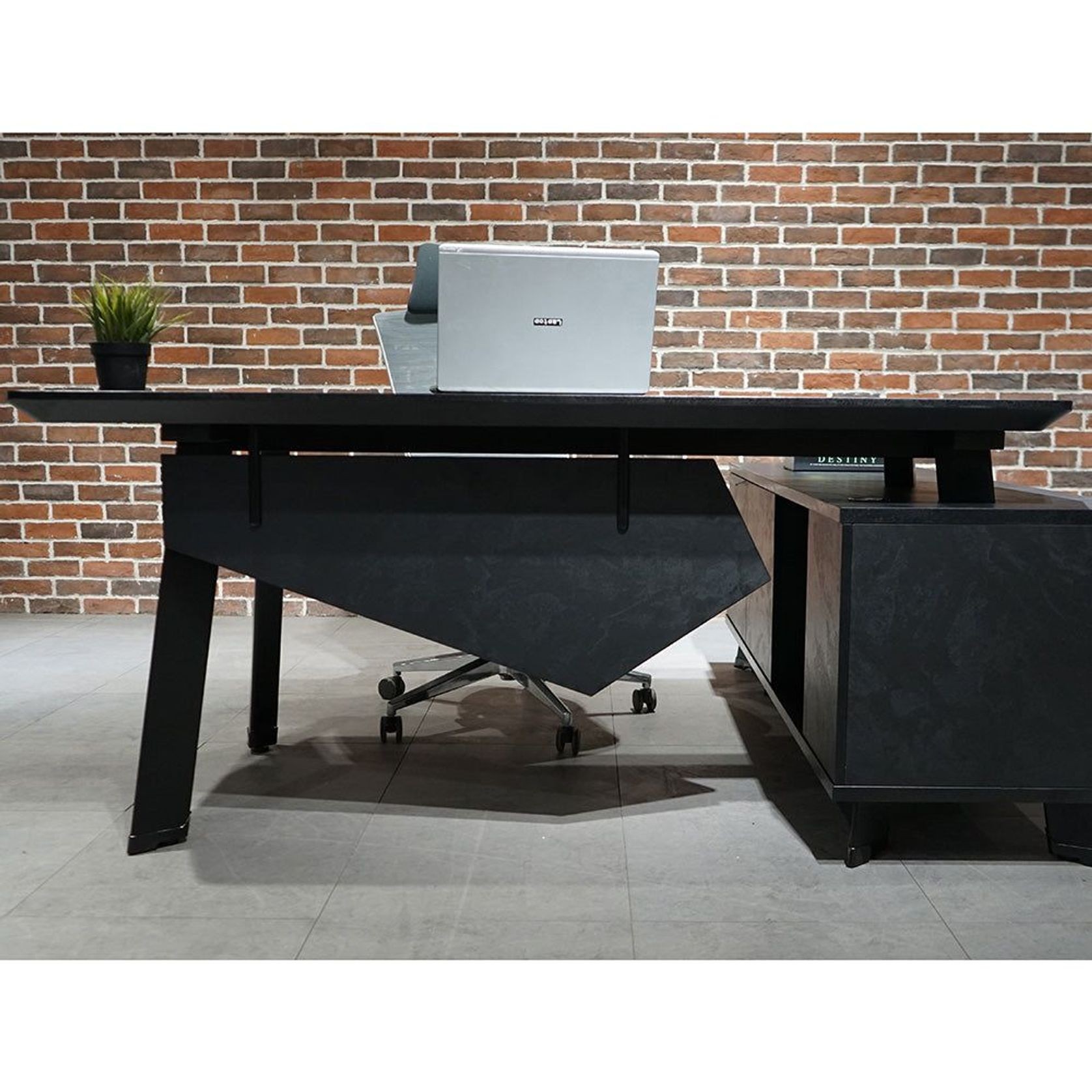 ARTO Black Executive Office Desk with Reversible Return 180-200cm - Black Concrete gallery detail image