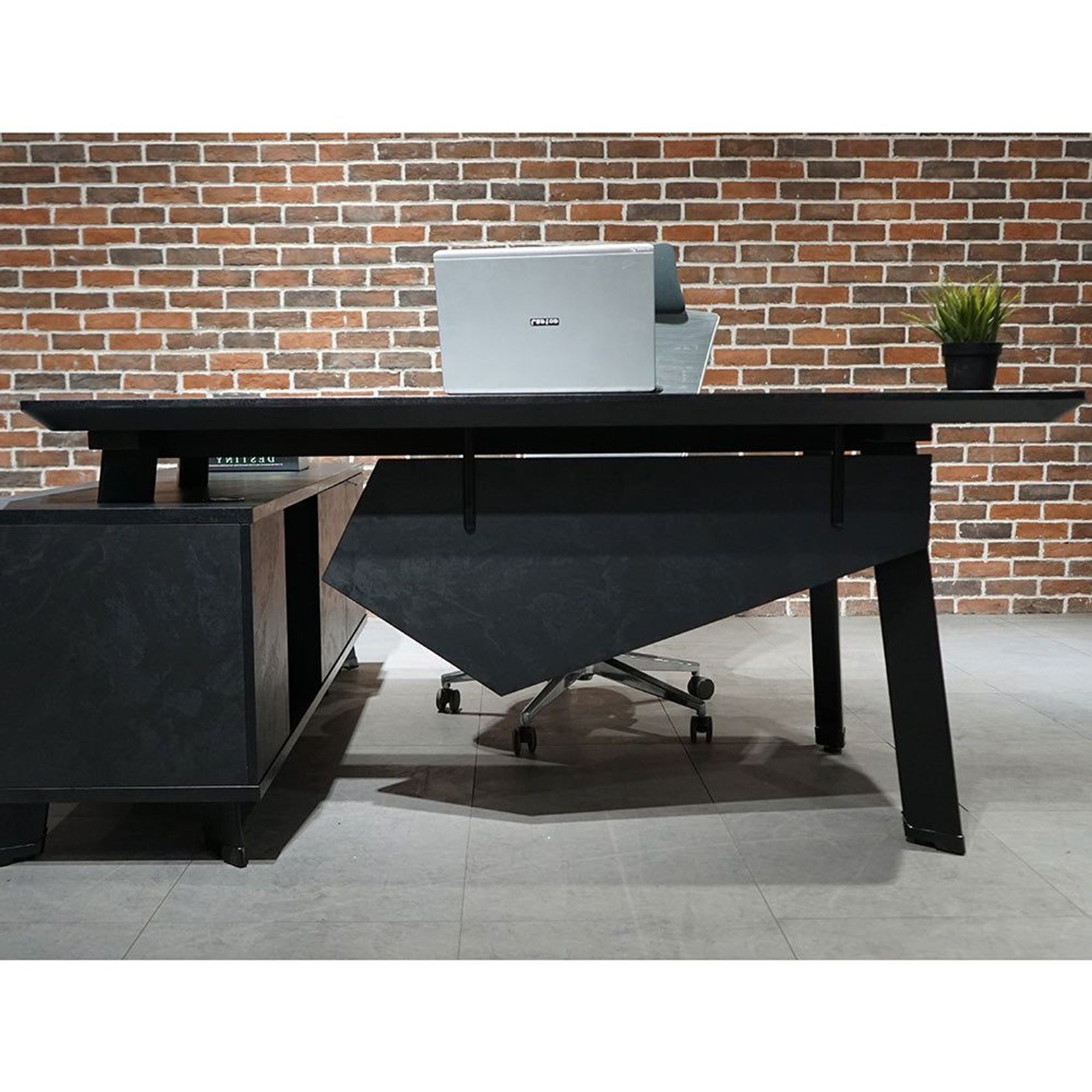 ARTO Black Executive Office Desk with Reversible Return 180-200cm - Black Concrete gallery detail image