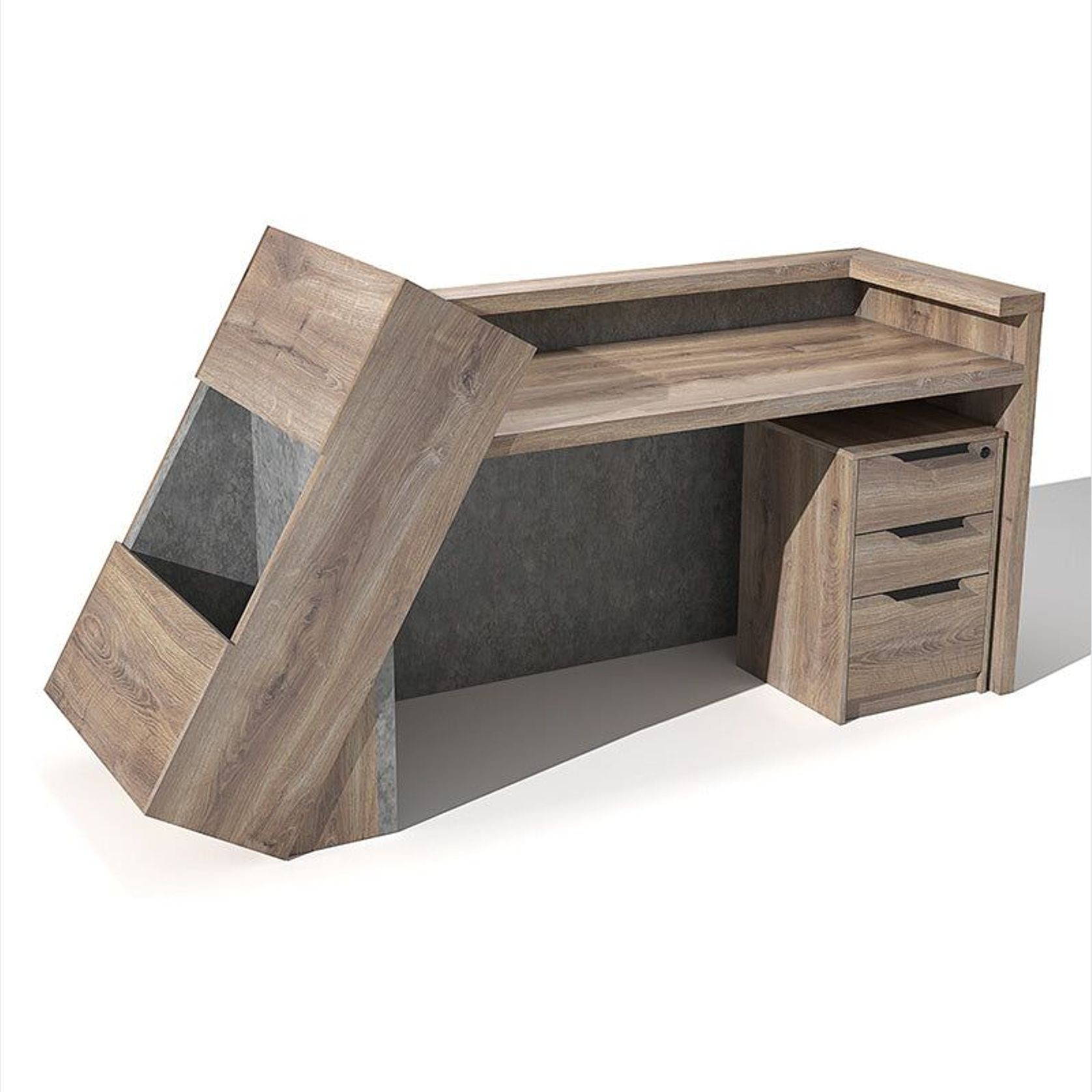 QUADE Reception Desk Left Panel 2.0M - Warm Oak & Concrete Color gallery detail image