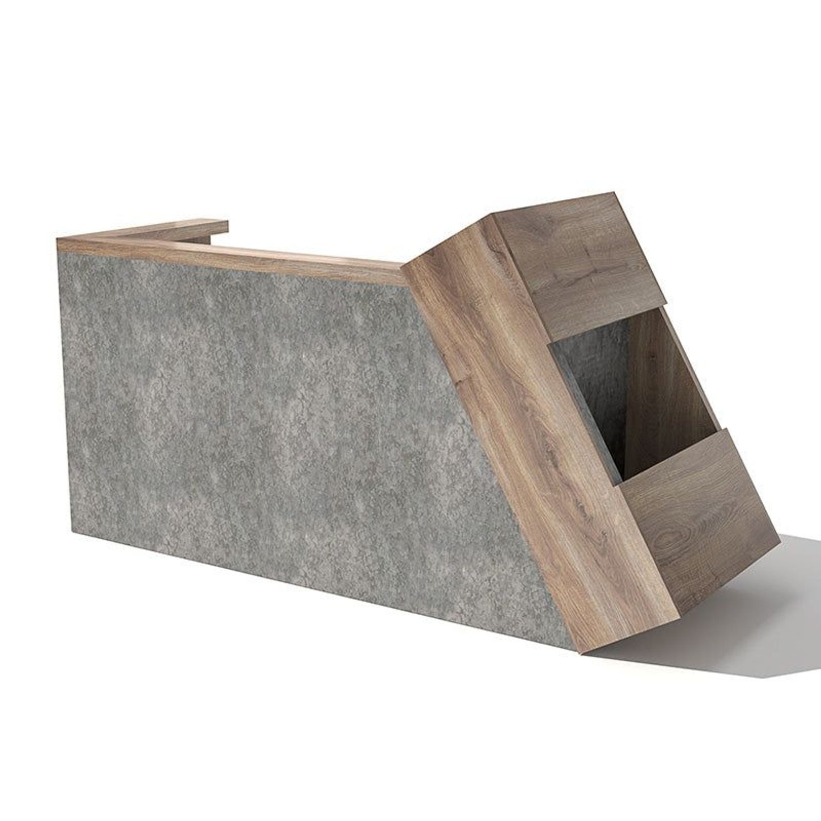 QUADE Reception Desk Left Panel 2.0M - Warm Oak & Concrete Color gallery detail image