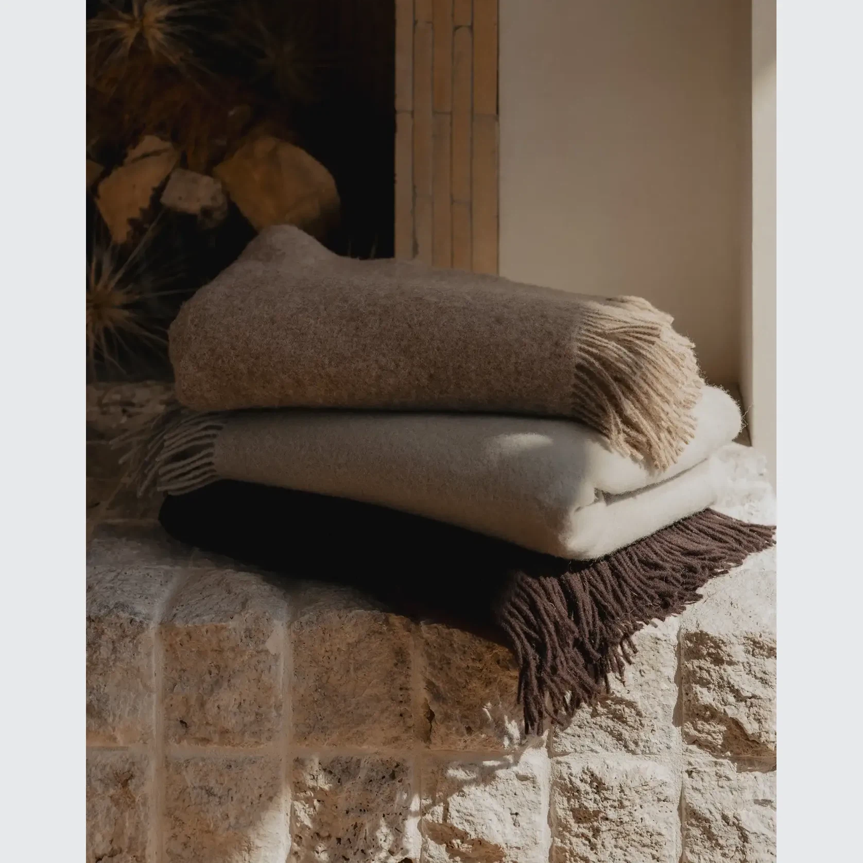 Weave Home Nevis Throw Blanket - Limestone | NZ Lambswool gallery detail image