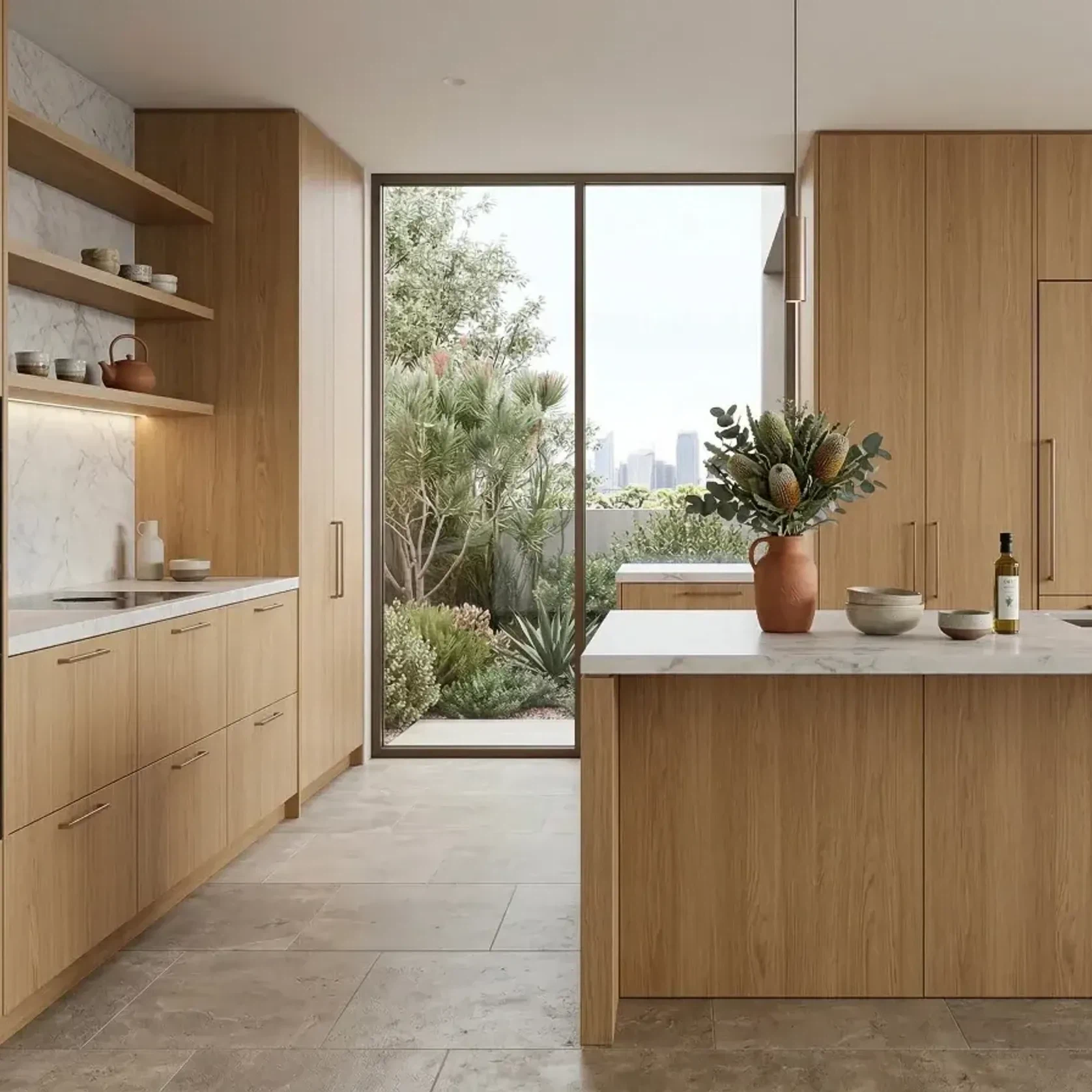 Kitchen made with White Oak Timber Veneer Panel A/B UV-Coated FOSB