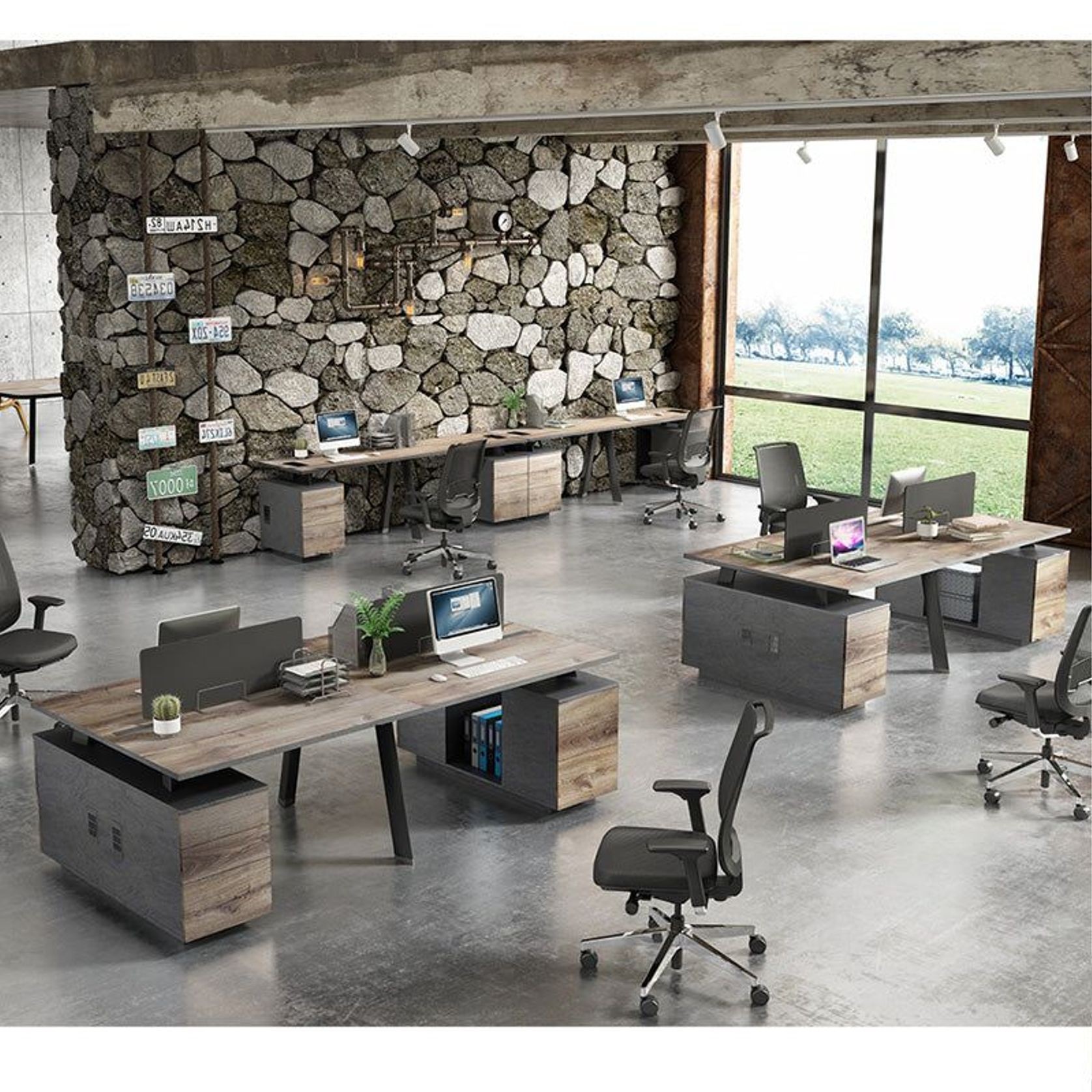 ARTO Single Workstation Desk with Left Cabinet 1.2M - Warm Oak & Black gallery detail image