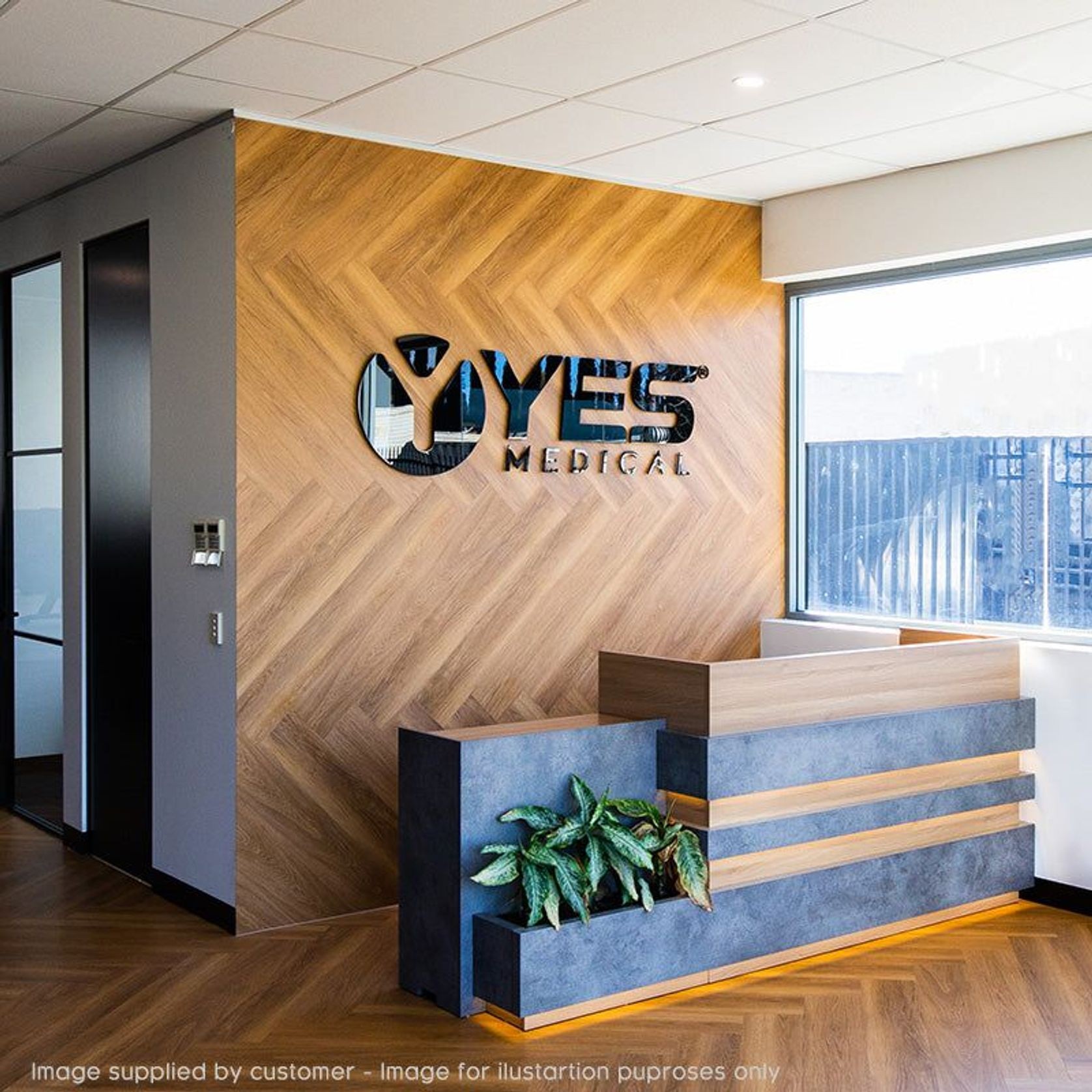 KERAN  Reception Desk 2.44M Left Panel - Acacia & Carbon Grey Colour gallery detail image