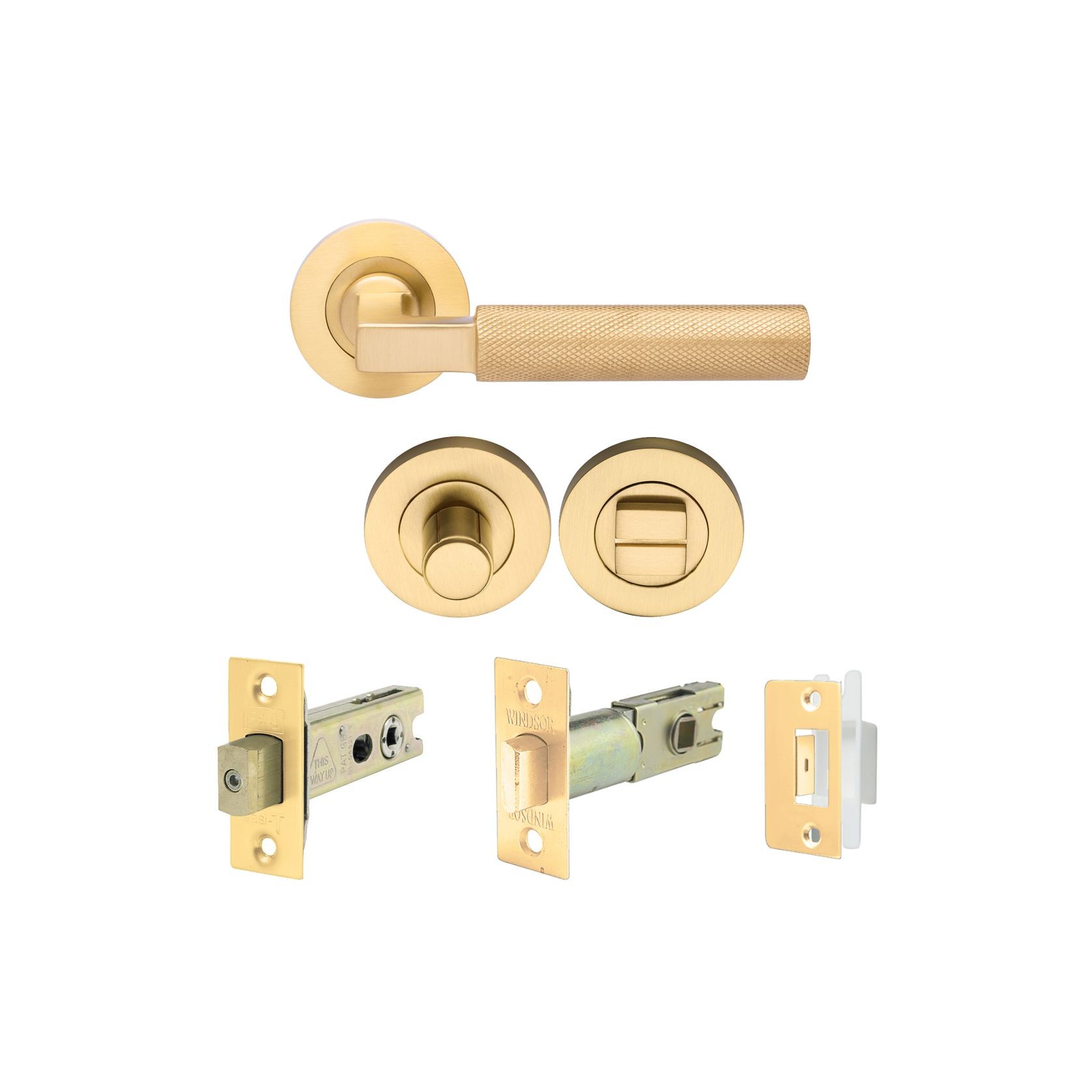 Zanda Zurich Privacy Kit with Latch and Door Handle Lever Satin Brass 9347SB - Customise to your needs gallery detail image