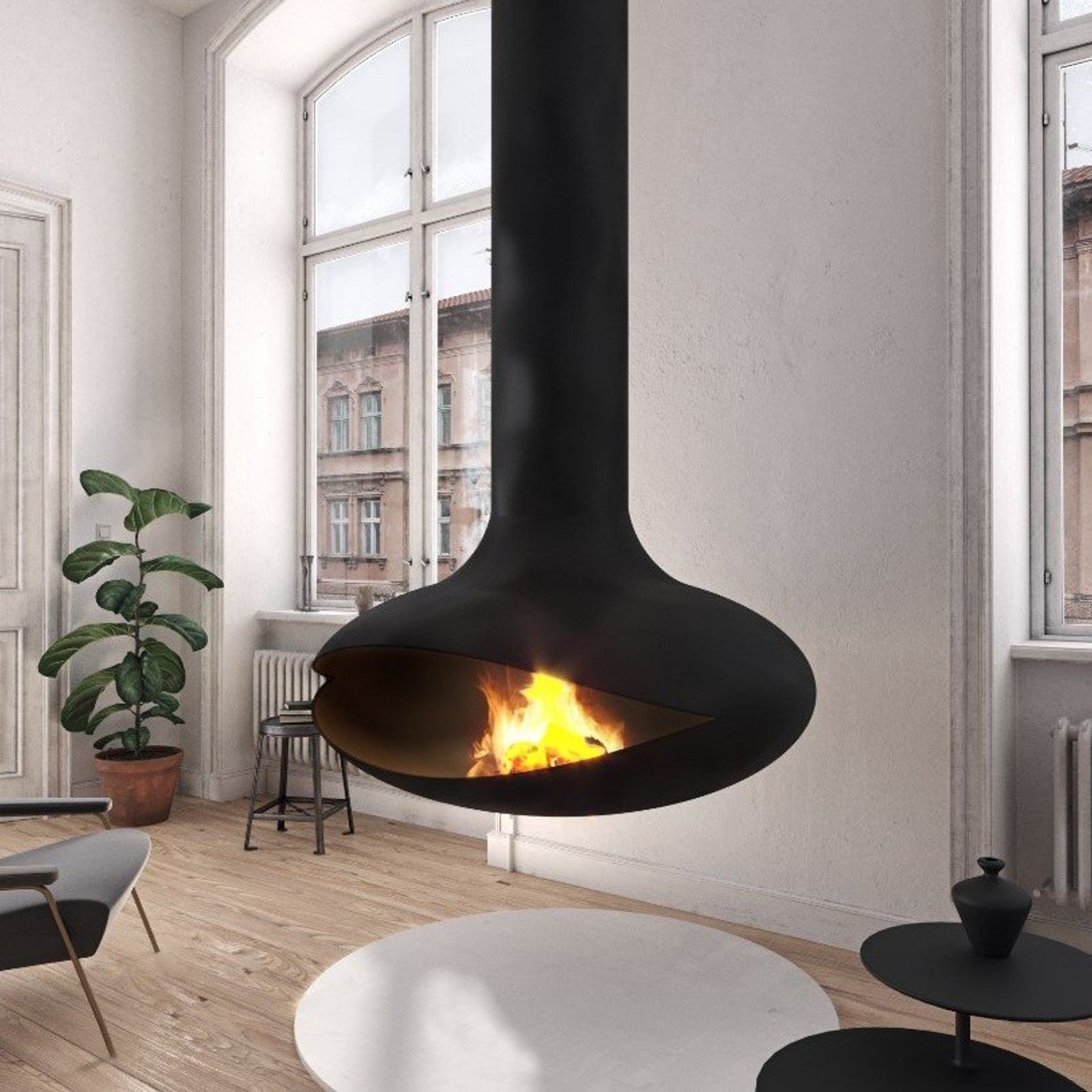 Zen Suspended Elegante Wood Fireplace gallery detail image