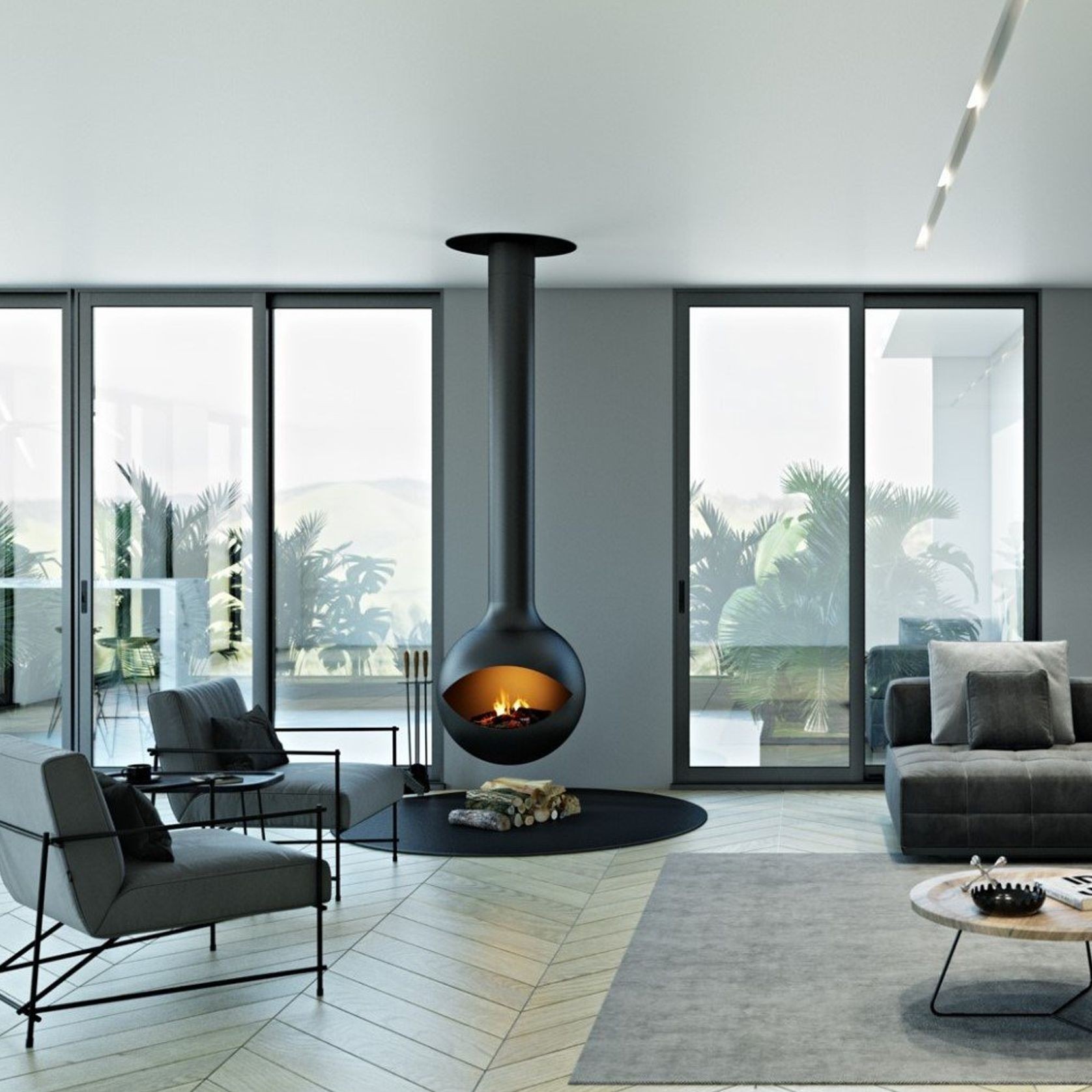 Zen Suspended Occio Wood Fireplace gallery detail image