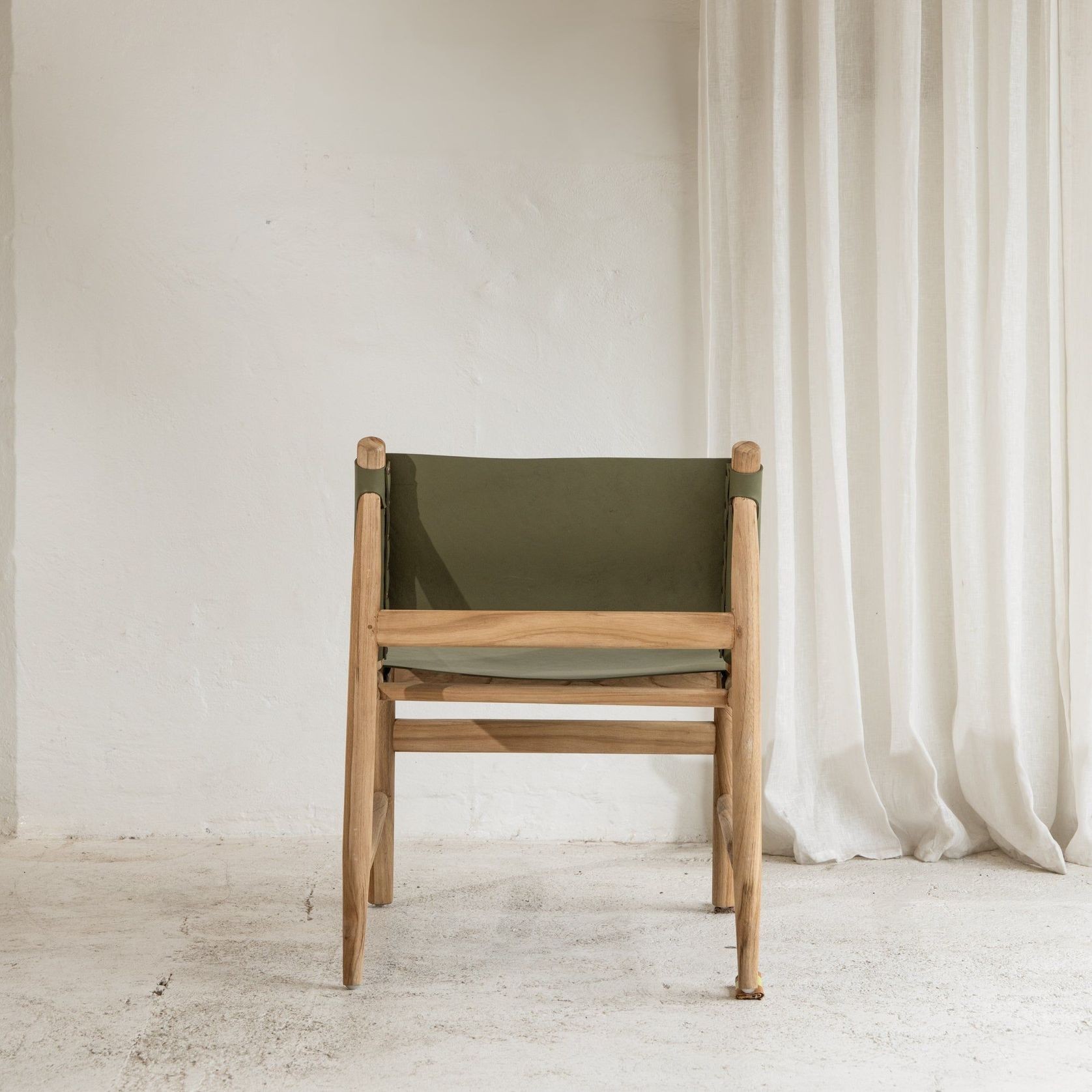 Zadie Tan Leather and Teak Chair - Olive gallery detail image
