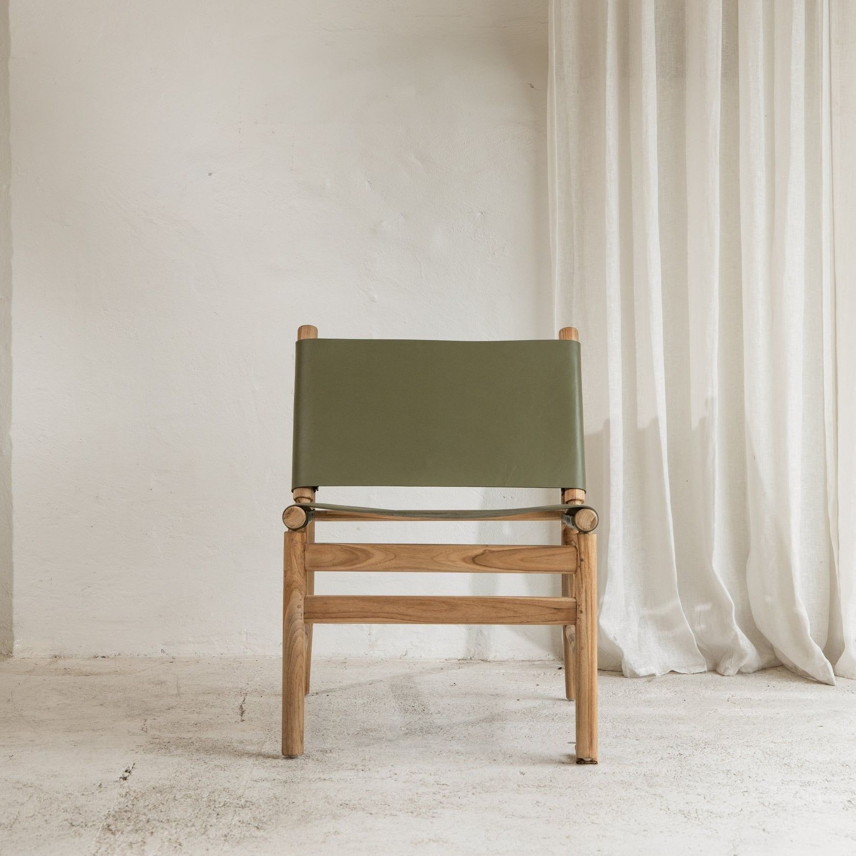 Zadie Tan Leather and Teak Chair - Olive gallery detail image
