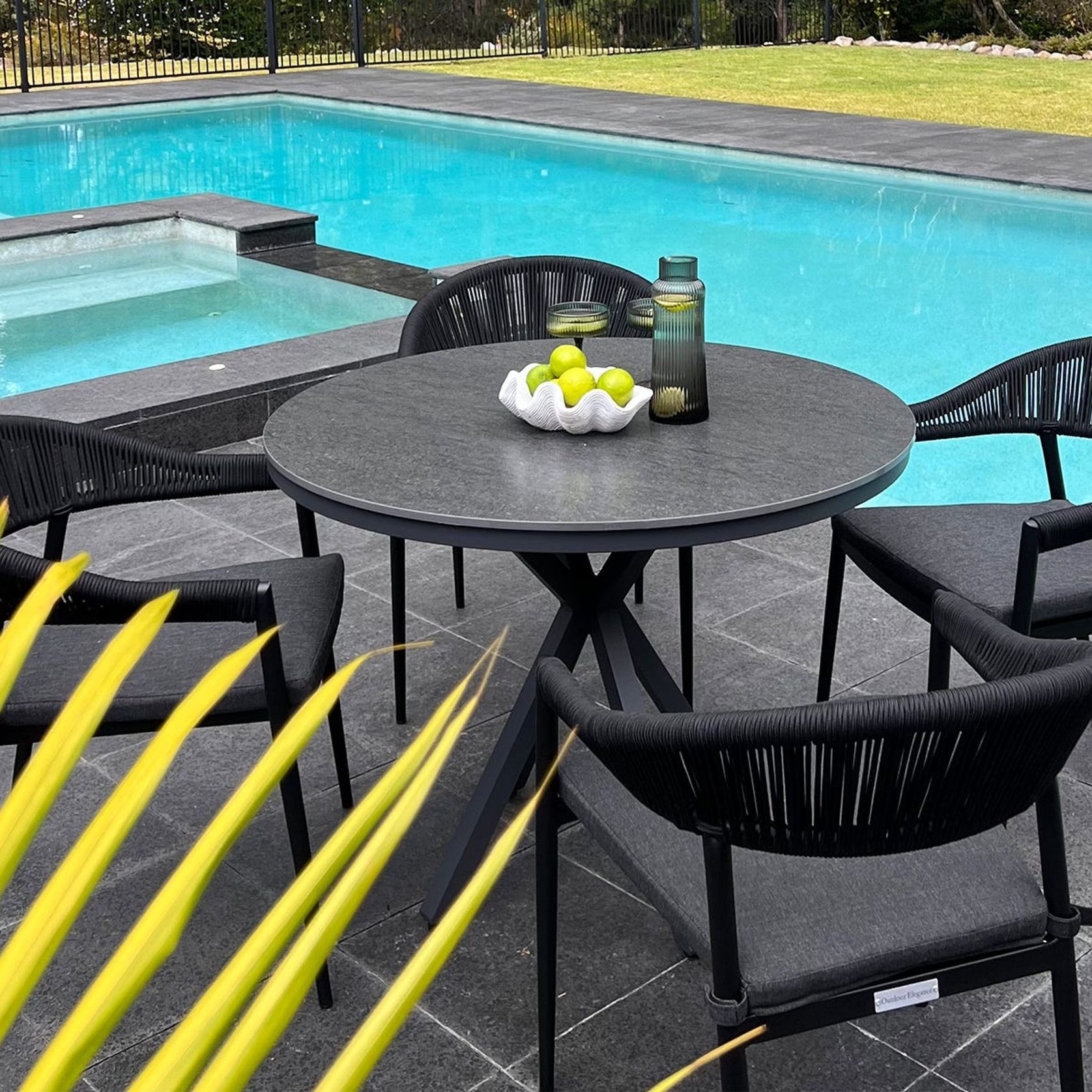 Adele Round Ceramic Table With Nivala Chairs 5pc Outdoor Dining Setting ArchiPro AU