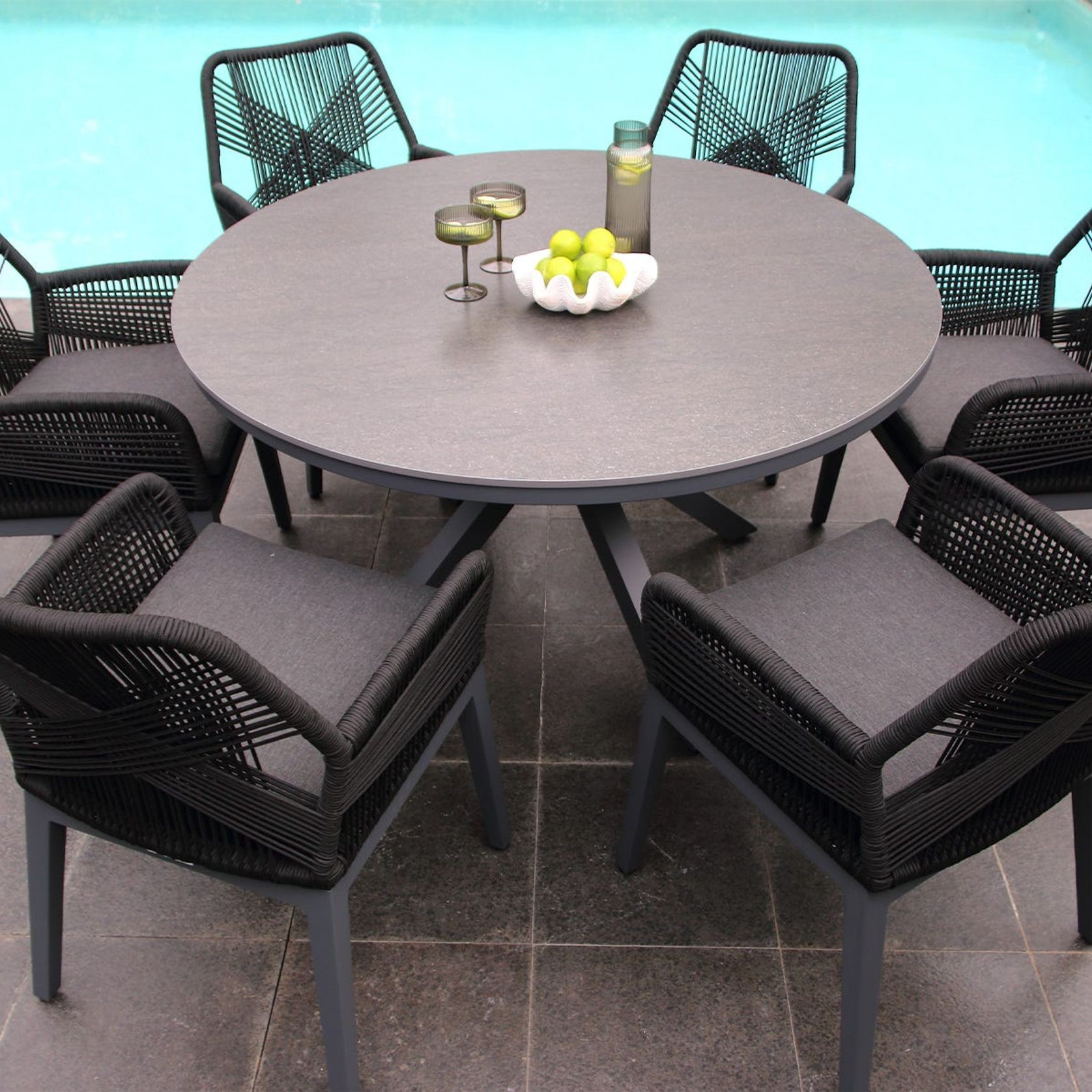Adele Round Ceramic Table With Serang Chairs 7pc Outdoor Dining Setting gallery detail image