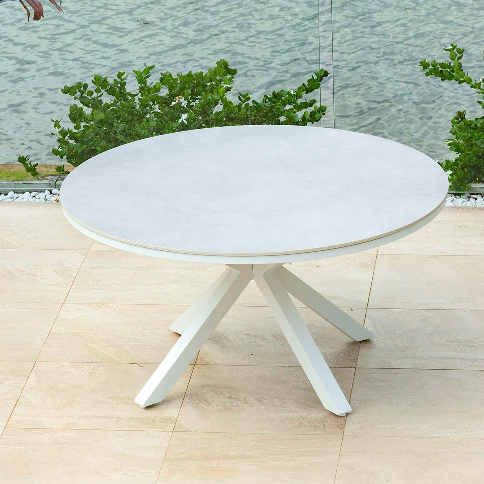 Adele Round Ceramic Table With Nivala Chairs 5pc Outdoor Dining Setting