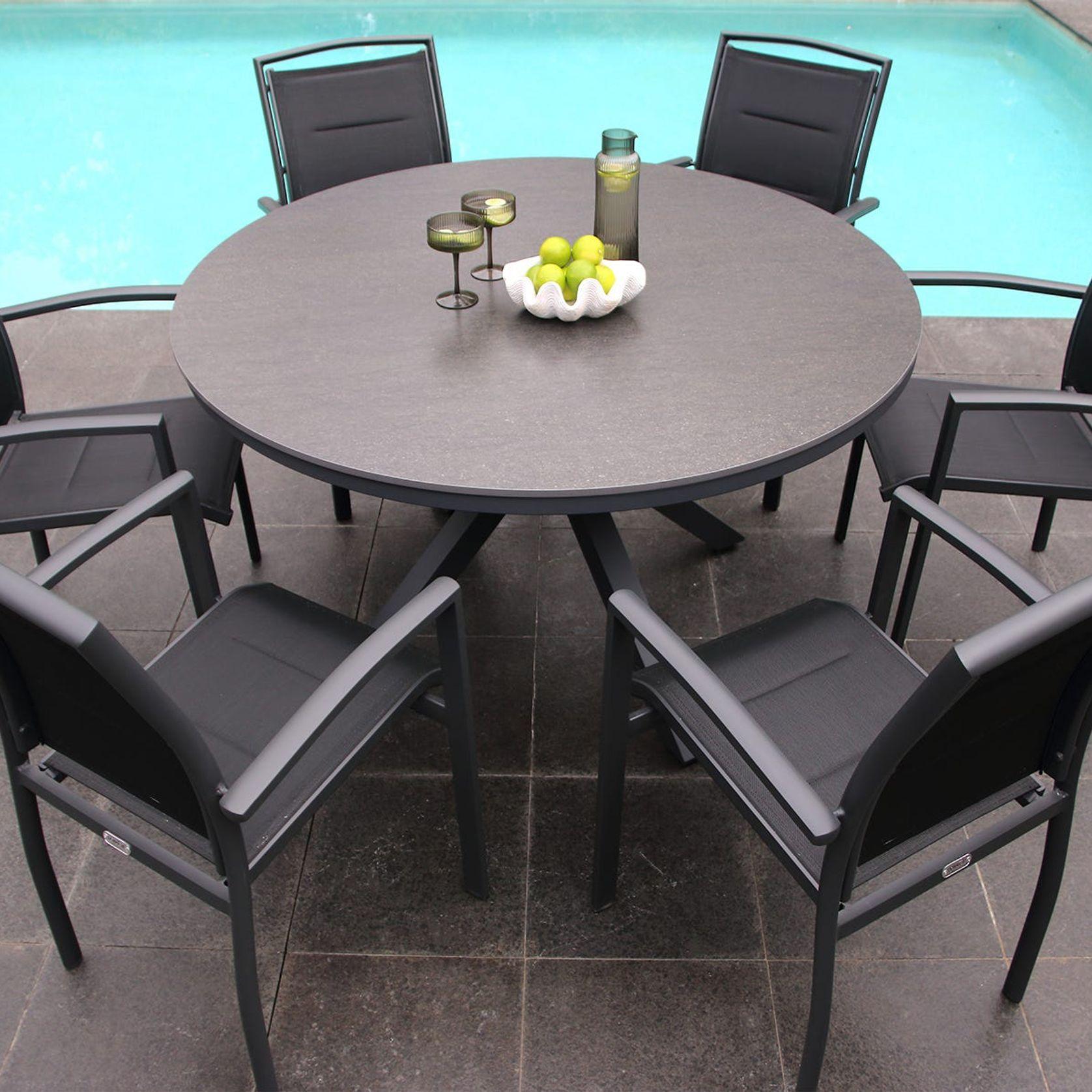 Adele Round Ceramic Table With Verde Chairs 7pc Outdoor Dining Setting gallery detail image