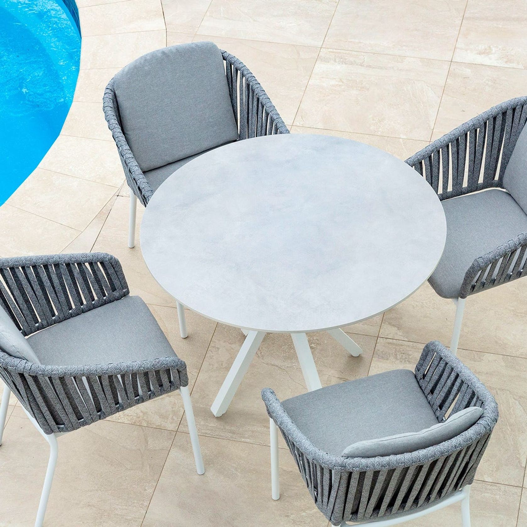 Adele Round Ceramic Table With Melang Chairs 5pc Outdoor Dining Setting gallery detail image