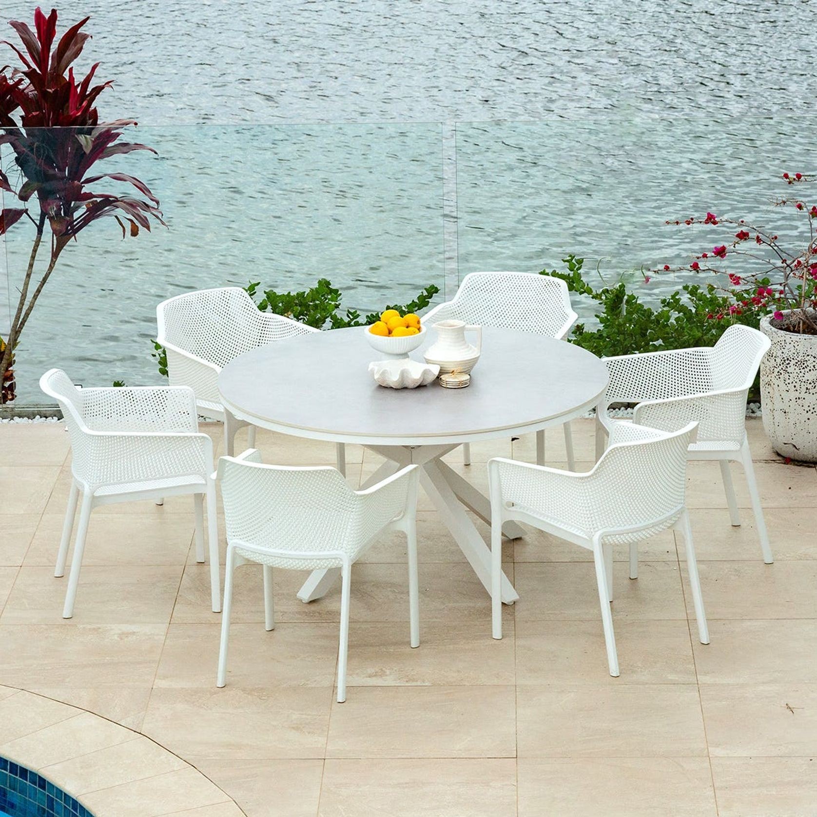 Adele Round Ceramic Table With Bailey Chairs 7pc Outdoor Dining Setting gallery detail image