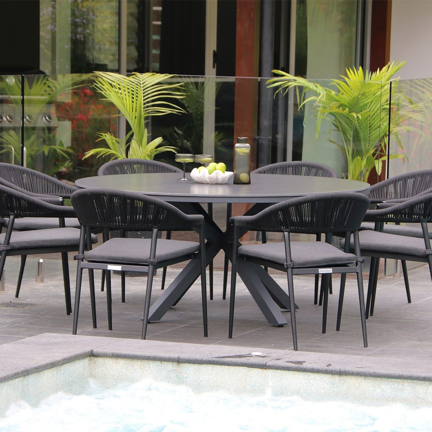 Adele Round Ceramic Table With Nivala Chairs 9pc Outdoor Dining Setting gallery detail image