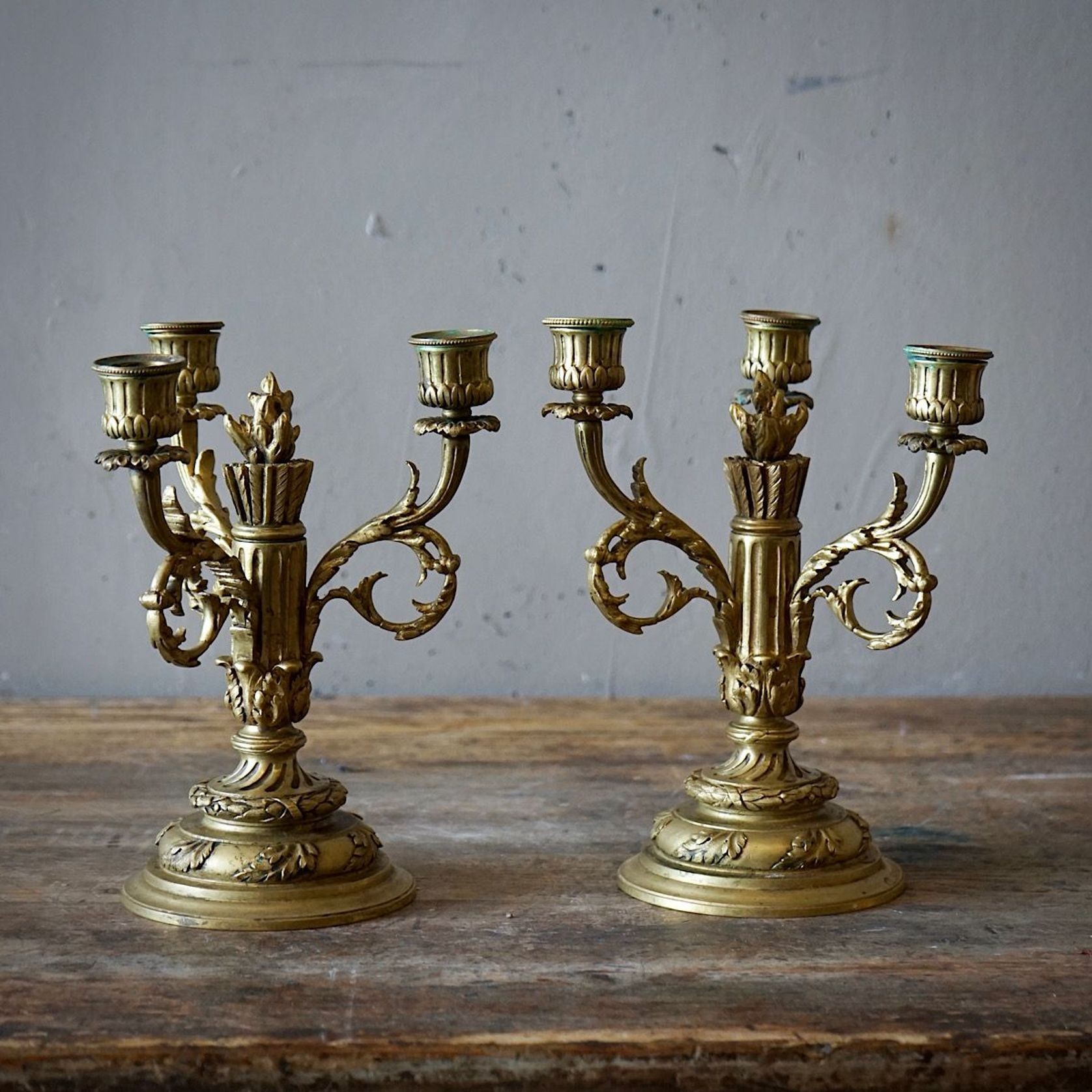 French Louis XVI Brass Candlesticks (Pair) gallery detail image
