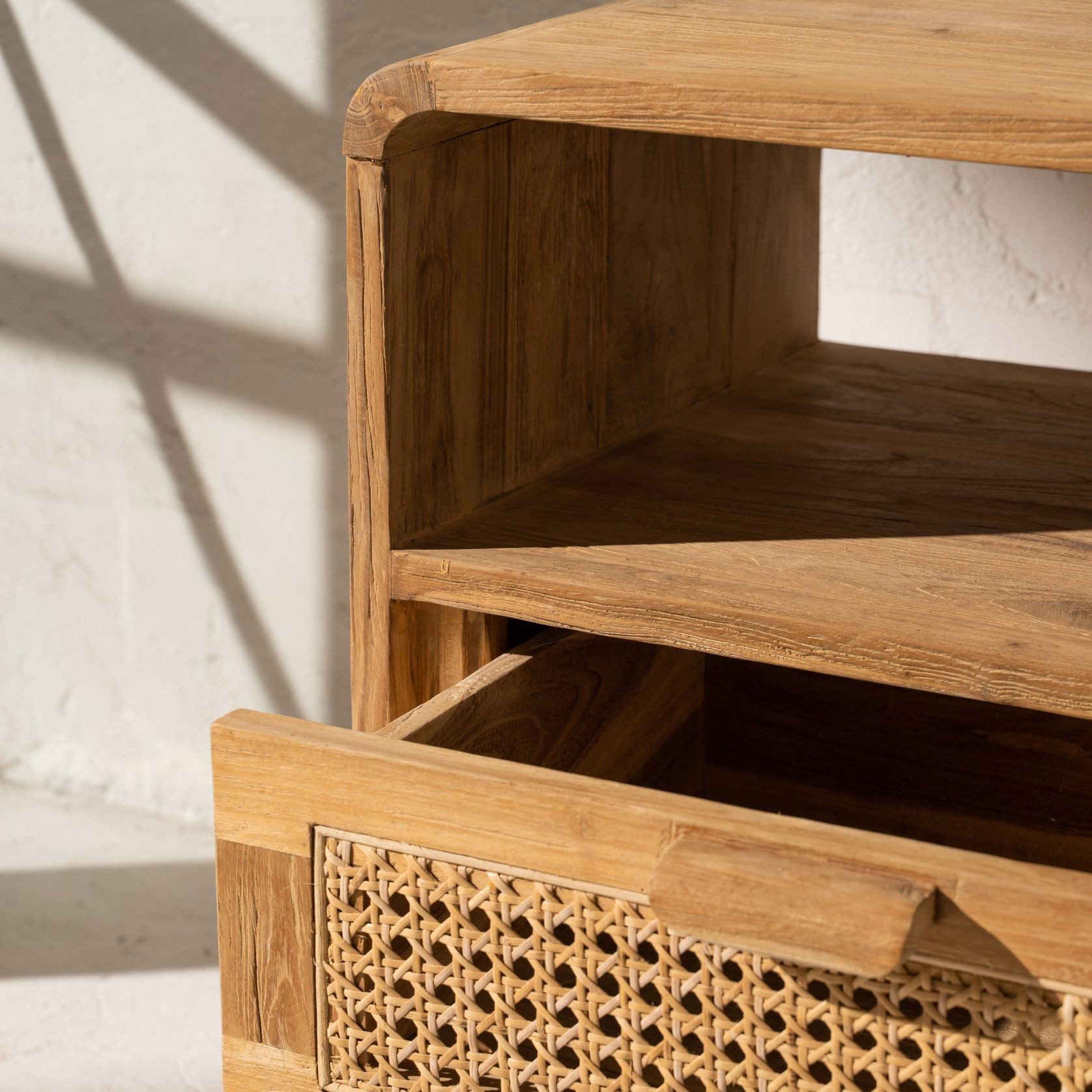 Aolani Teak and Rattan Bedside Table gallery detail image
