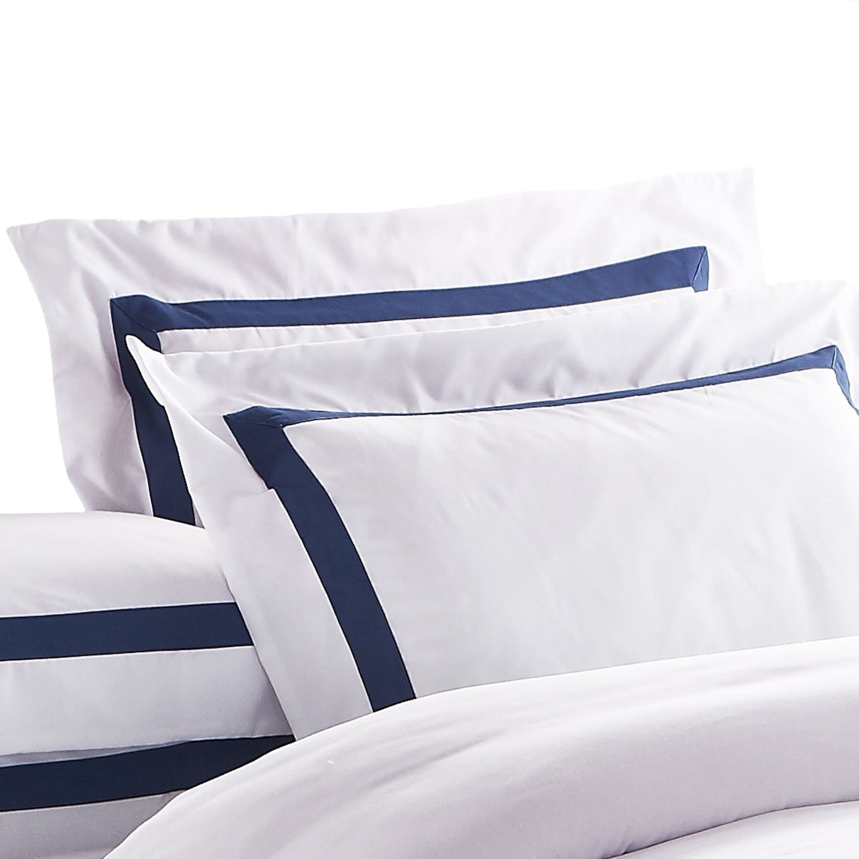 Ava Collection Standard Pillowcase Set - Navy Trim gallery detail image
