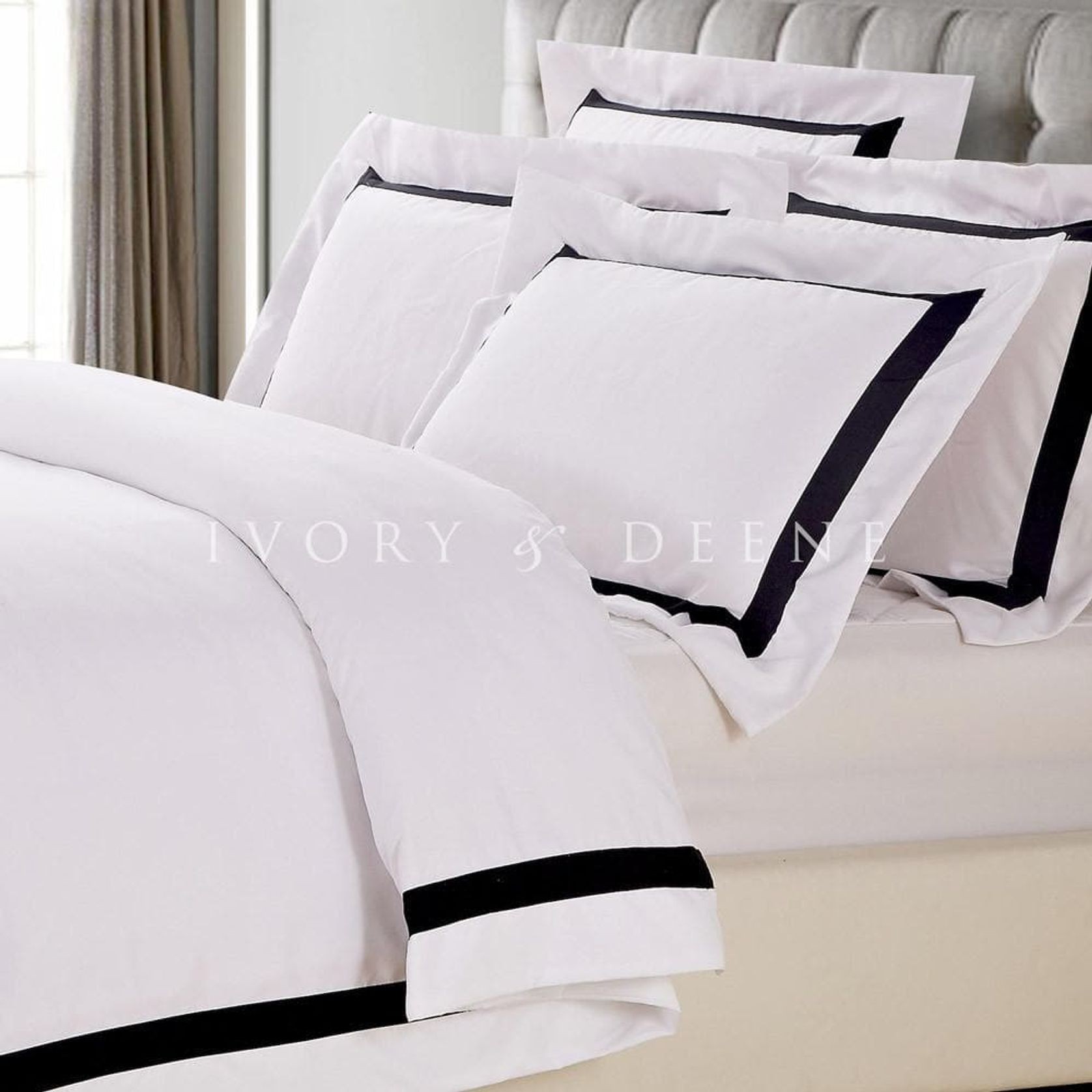 Ava Collection Standard Pillowcase Set - Black Trim gallery detail image