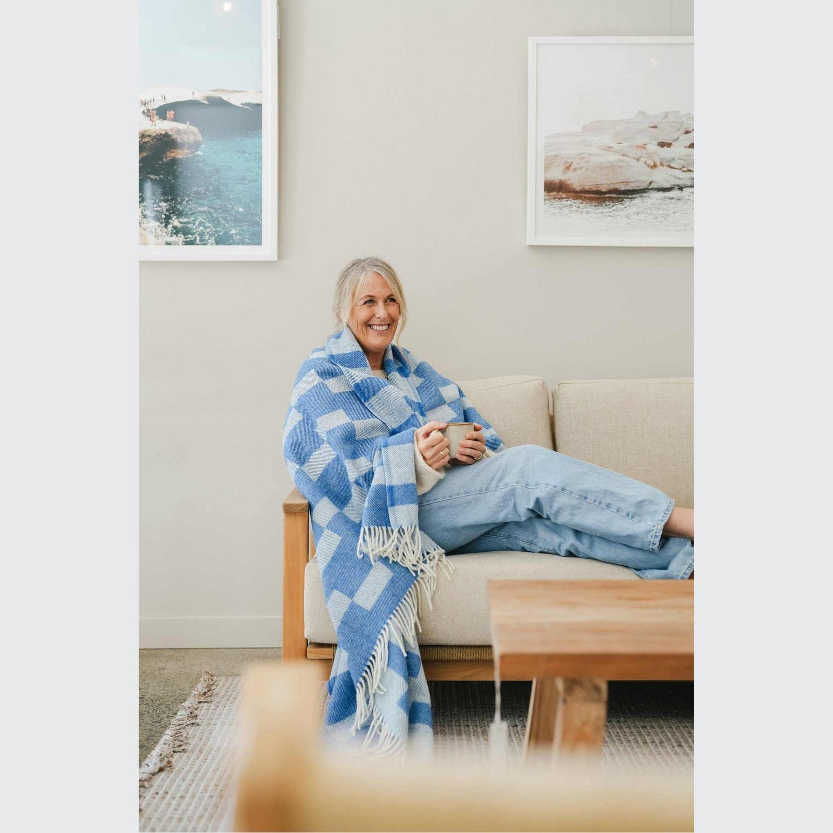 Ruanui Station Lambswool Throw - Backtrap Blue gallery detail image