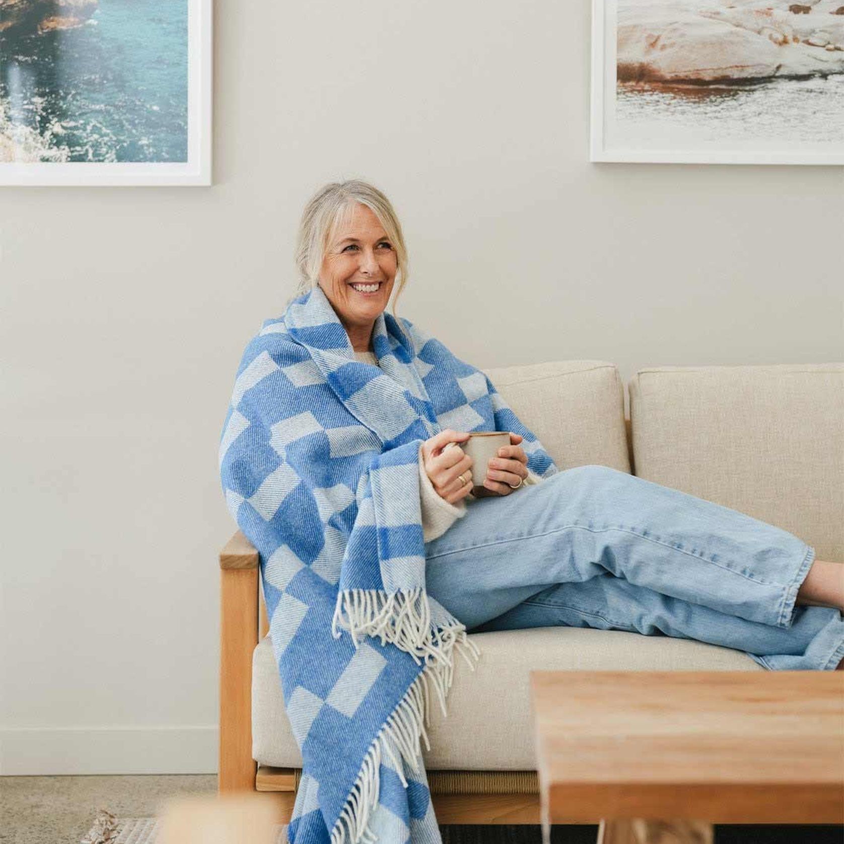 Ruanui Station Lambswool Throw - Backtrap Blue gallery detail image