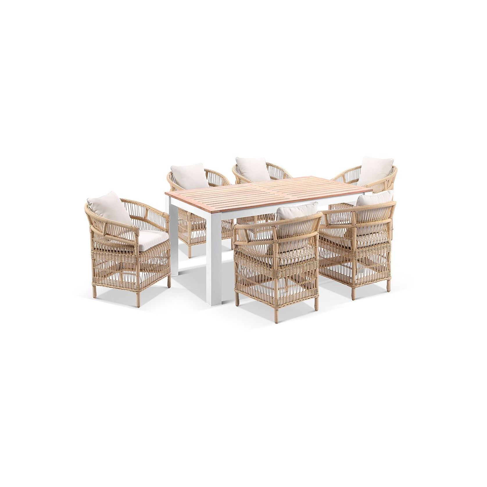 Balmoral Outdoor Teak Table & 6 Malawi Chairs | White gallery detail image