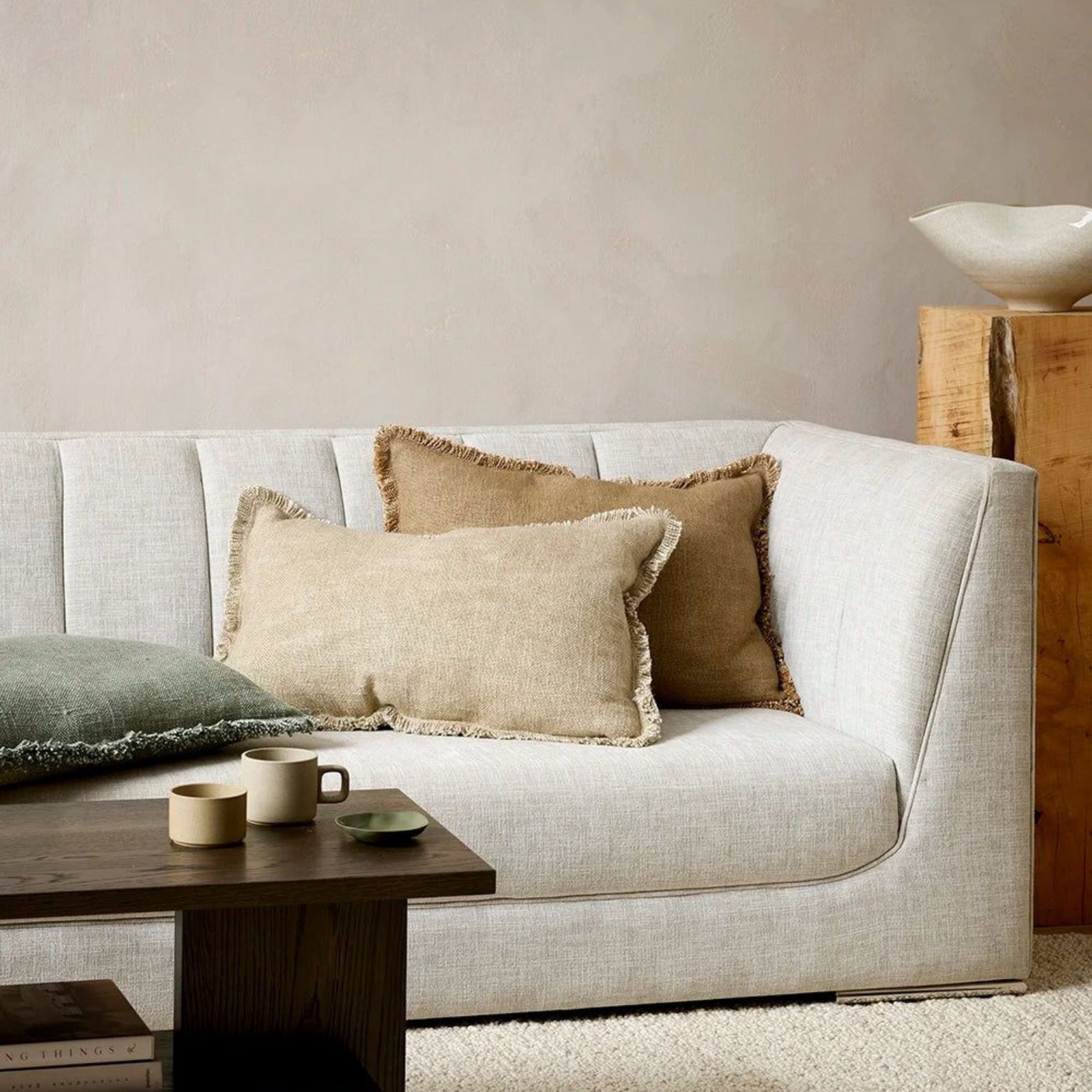 Baya Dover Cushion - Sage | Lumbar with Fringe gallery detail image