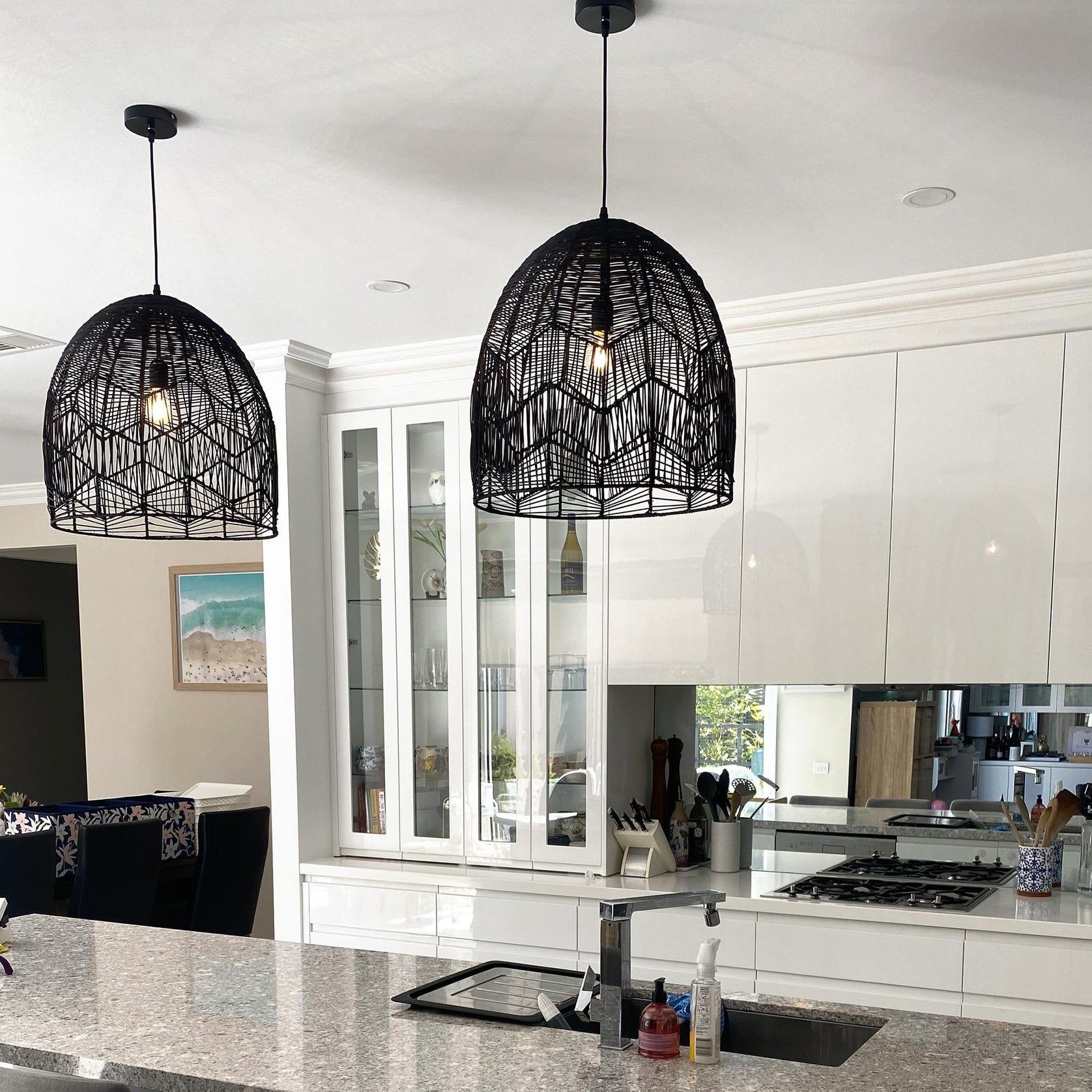 Black Rattan Lace Pendant Light - Amalfi - 2 Sizes gallery detail image