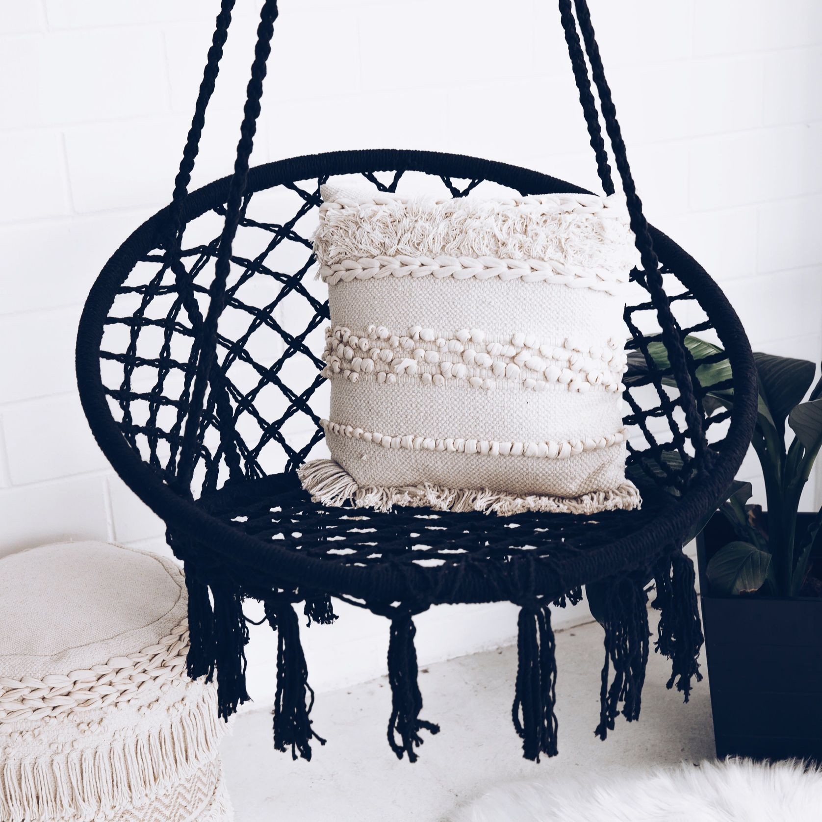 Madrid | Macrame Hanging Chair Swing - Black gallery detail image
