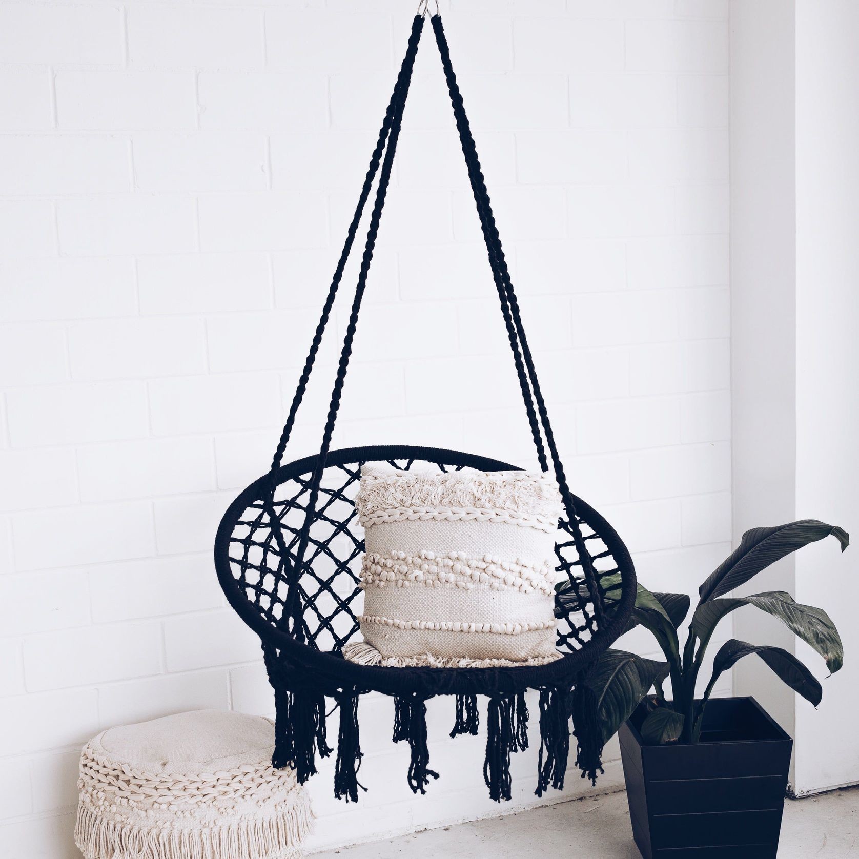 Madrid | Macrame Hanging Chair Swing - Black gallery detail image