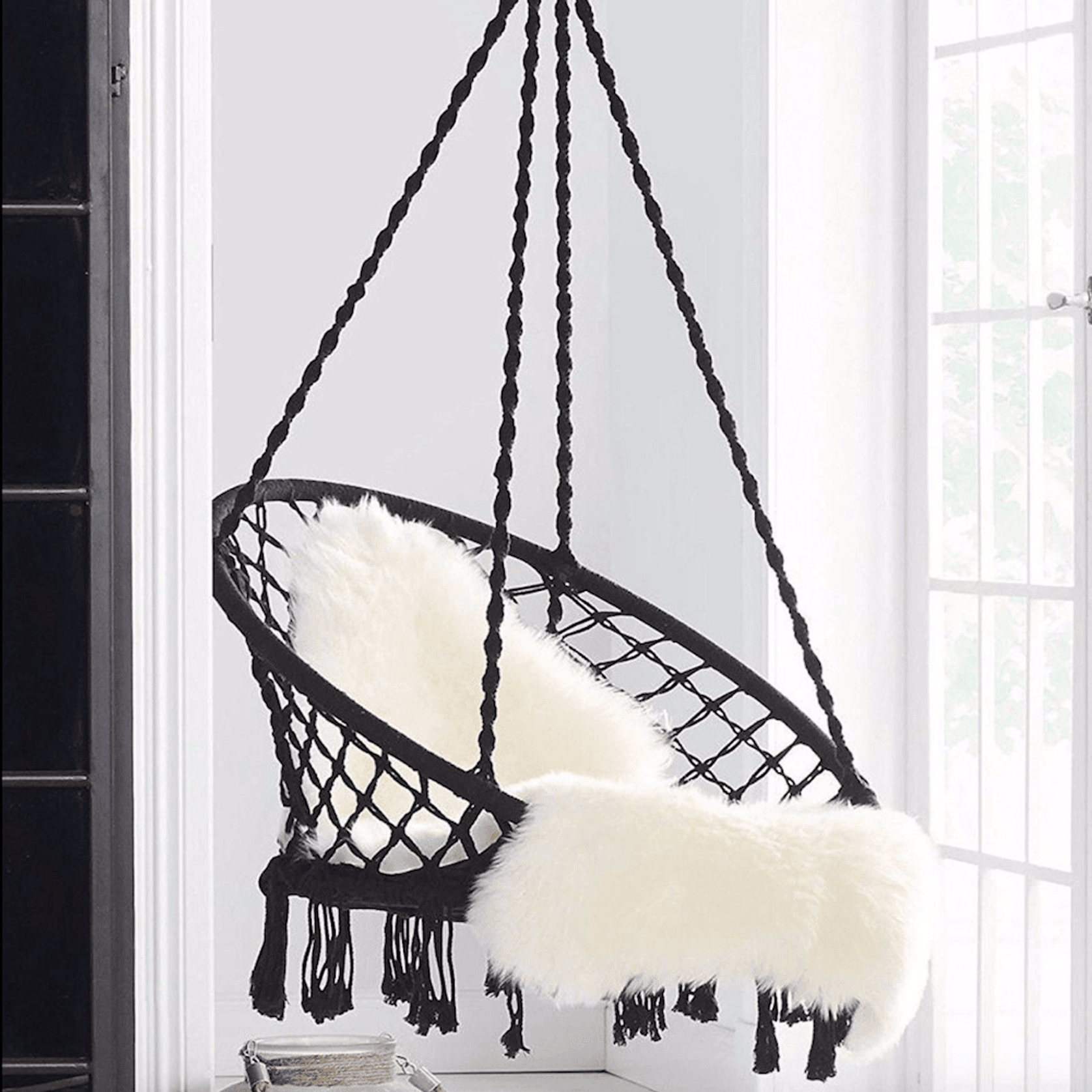 Madrid | Macrame Hanging Chair Swing - Black gallery detail image