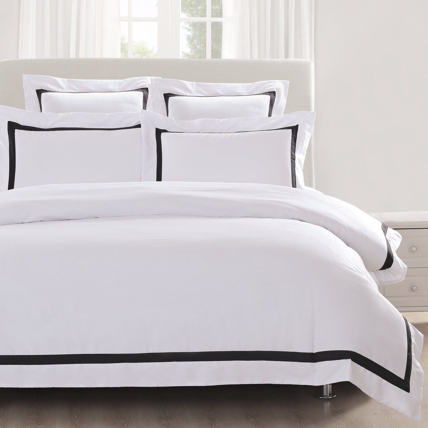 Ava Collection White Quilt Cover Set - Black Trim gallery detail image