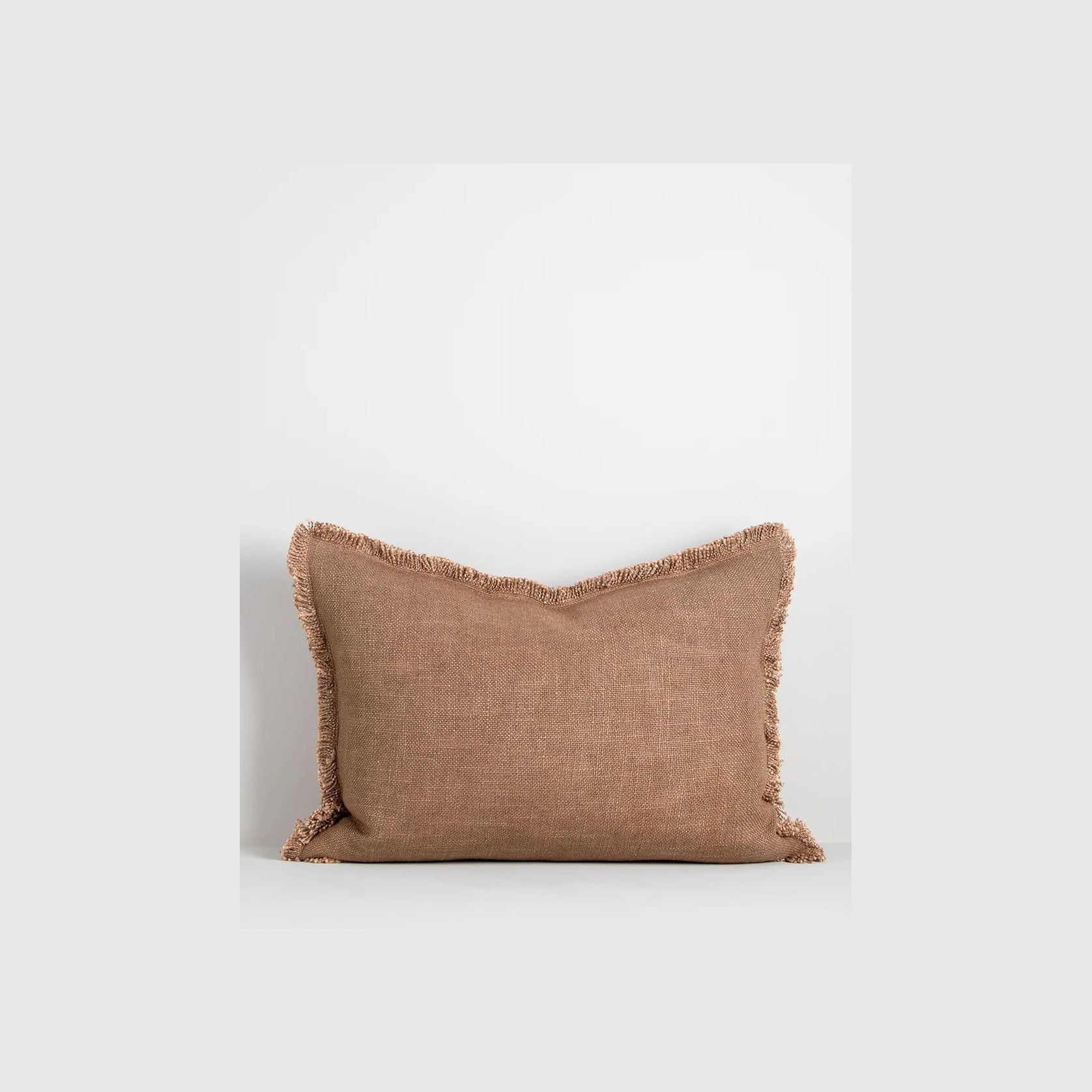 Baya Dover Cushion - Tan Brown | Lumbar with Fringe gallery detail image