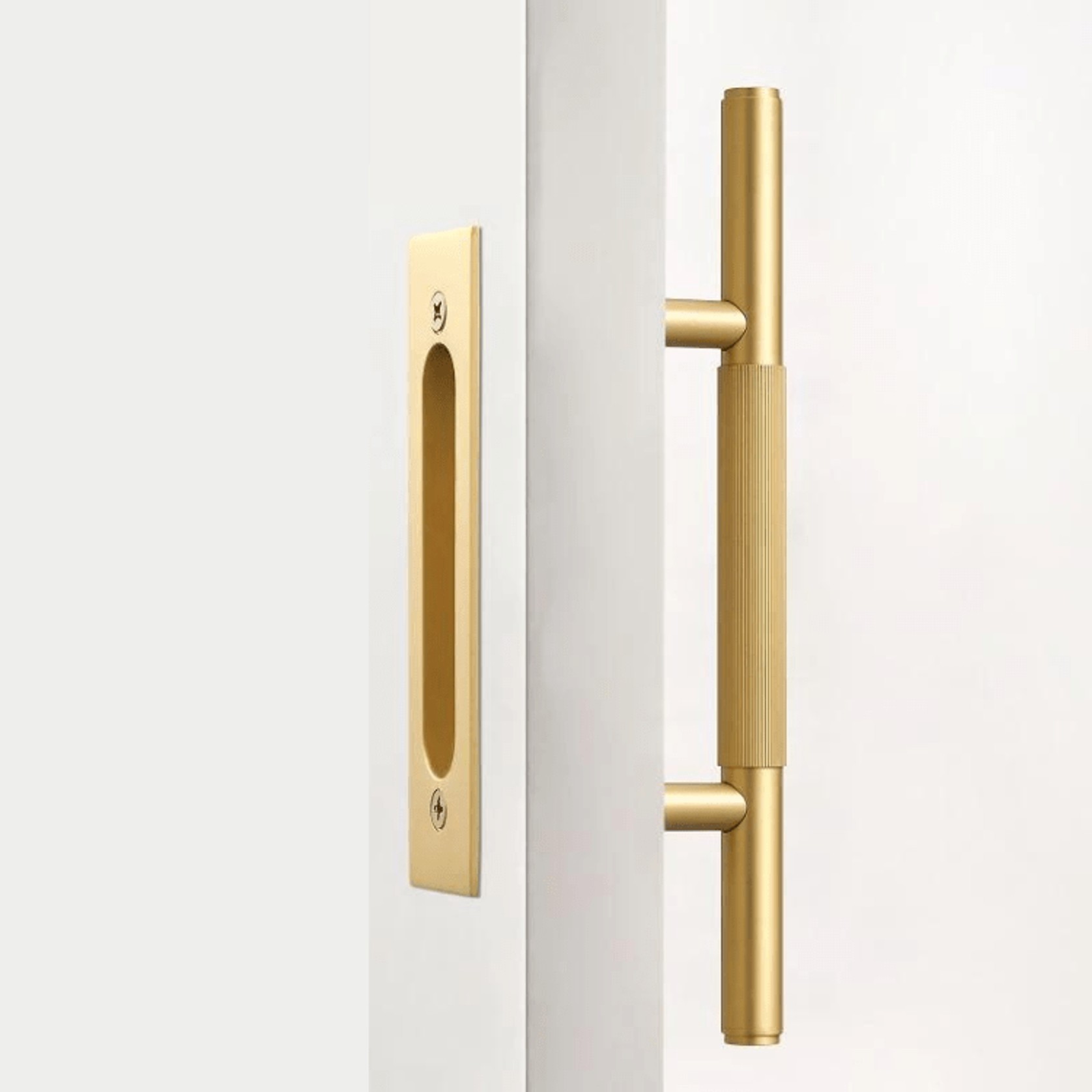 Linear Knurled Toorak Brass Sliding Door Handle gallery detail image