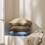 Baya Cassia Handwoven 100% Linen Cushion - Chambray | Square gallery detail image