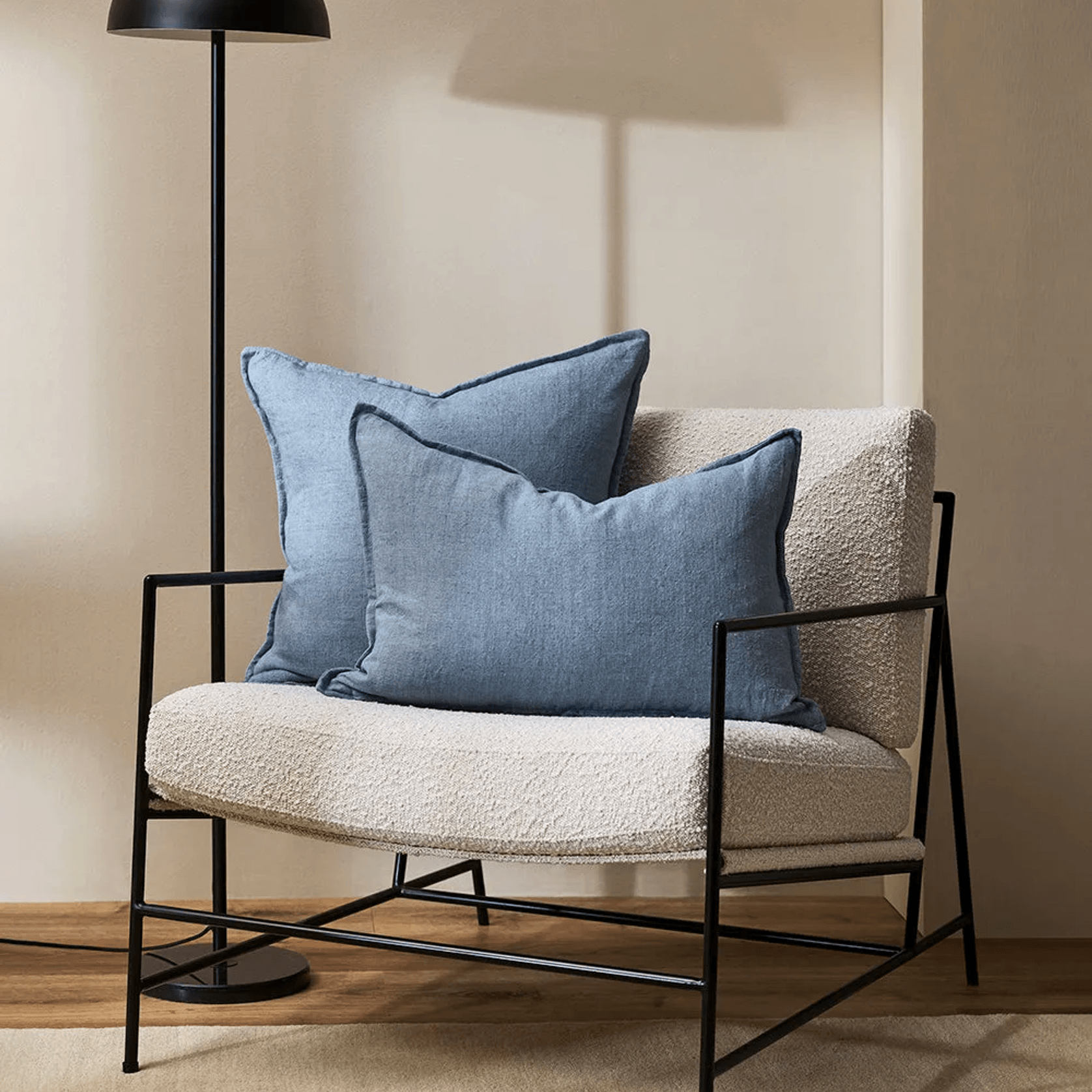 Baya Cassia Handwoven 100% Linen Cushion - Chambray | Square gallery detail image