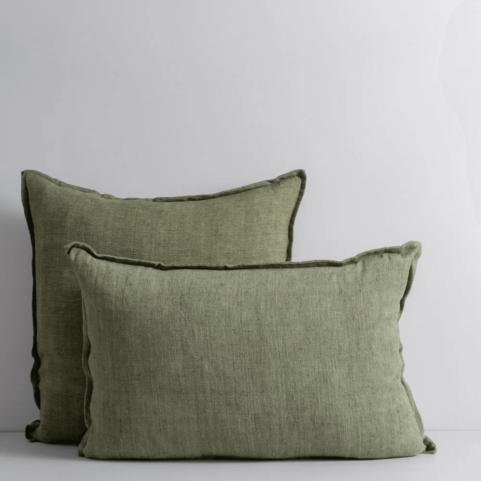Baya Cassia Handwoven 100% Linen Cushion - Moss | Square gallery detail image