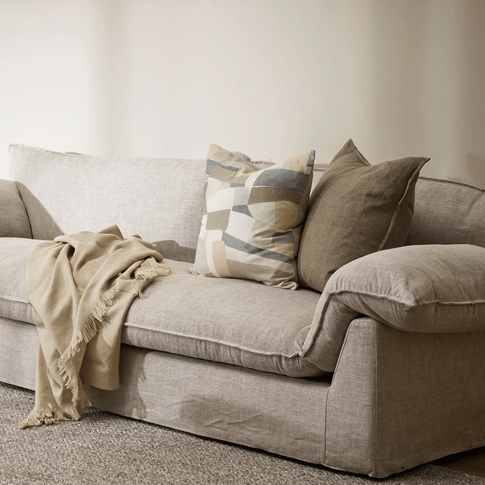 Baya Cassia Handwoven 100% Linen Cushion - Greige | Square gallery detail image