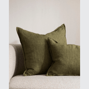 Baya Cassia Handwoven 100% Linen Cushion - Military | Square gallery detail image