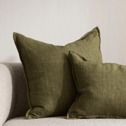 Baya Cassia Handwoven 100% Linen Cushion - Military | Square gallery detail image
