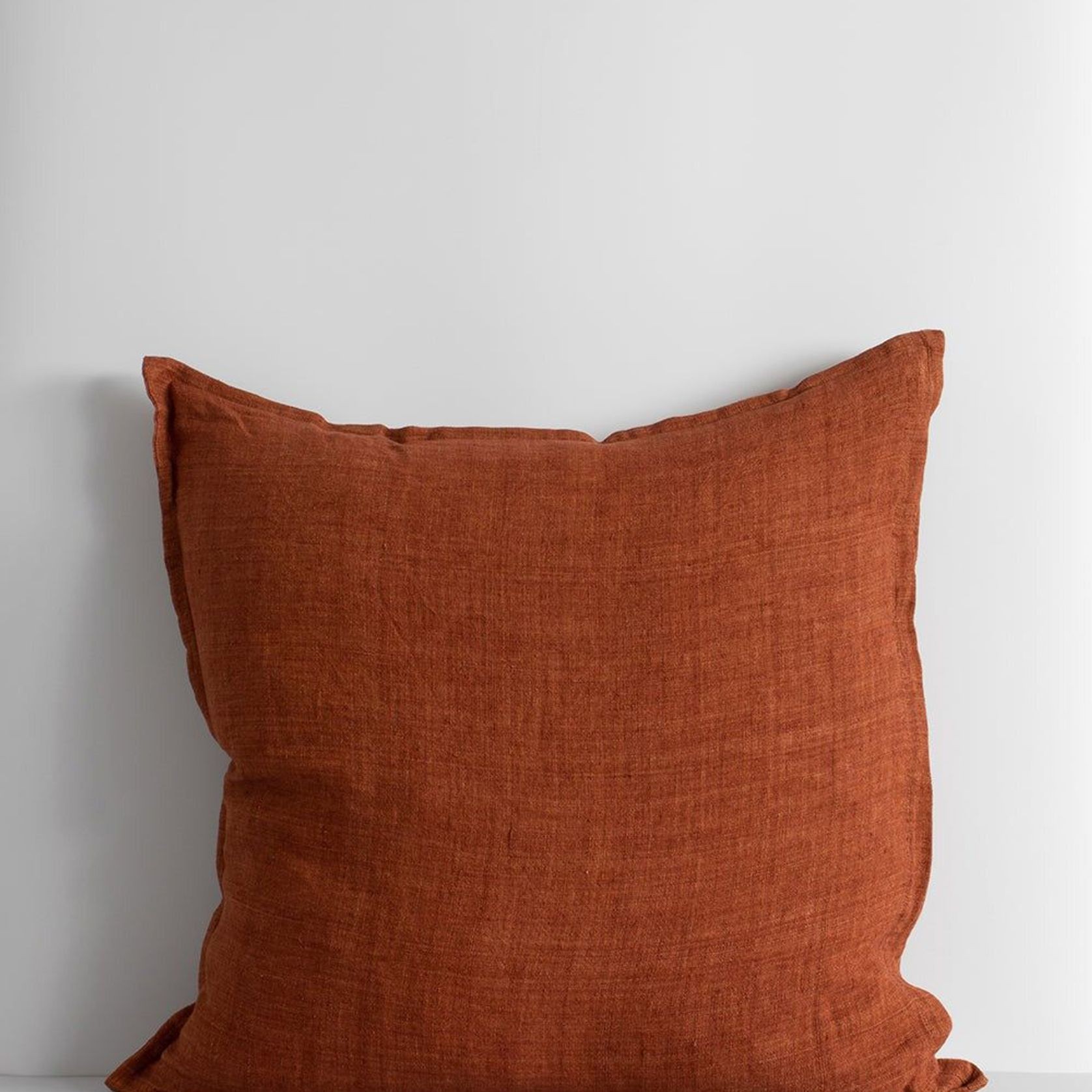 Baya Cassia Handwoven 100% Linen Cushion - Red Leather | Square gallery detail image