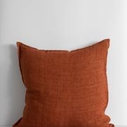 Baya Cassia Handwoven 100% Linen Cushion - Red Leather | Square gallery detail image